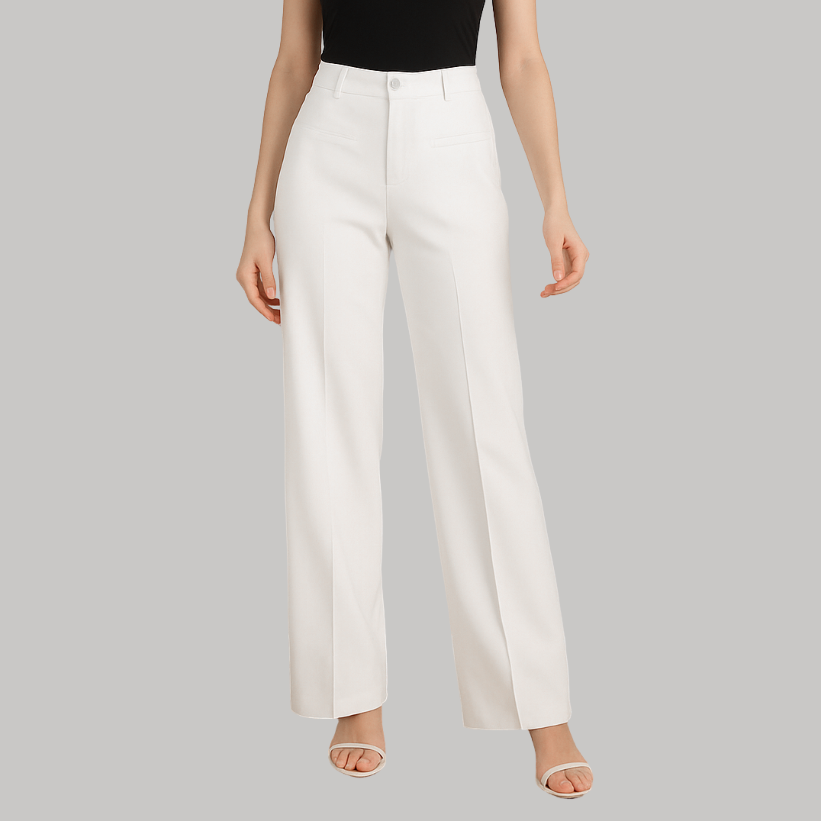High-Waist White Trousers