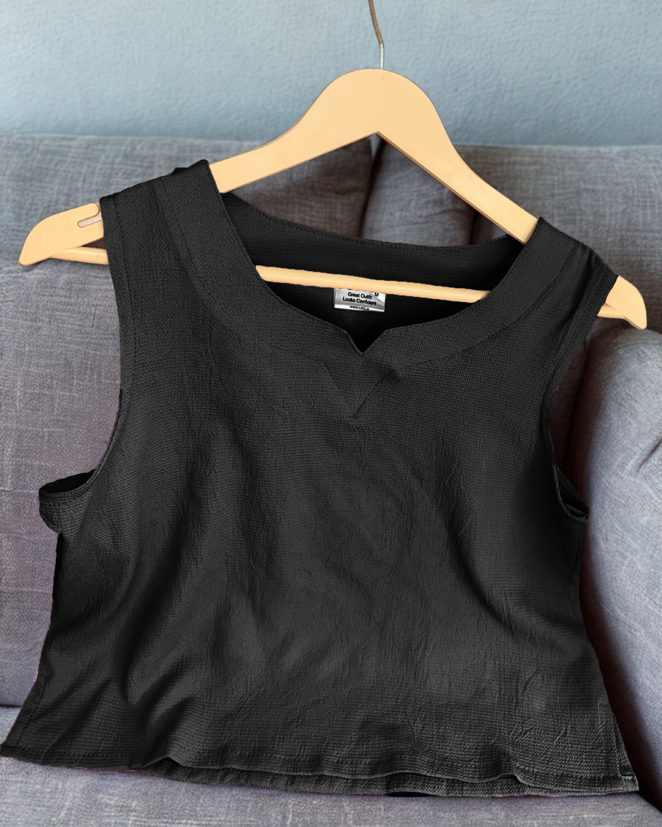 Black V-Neck Crop Top
