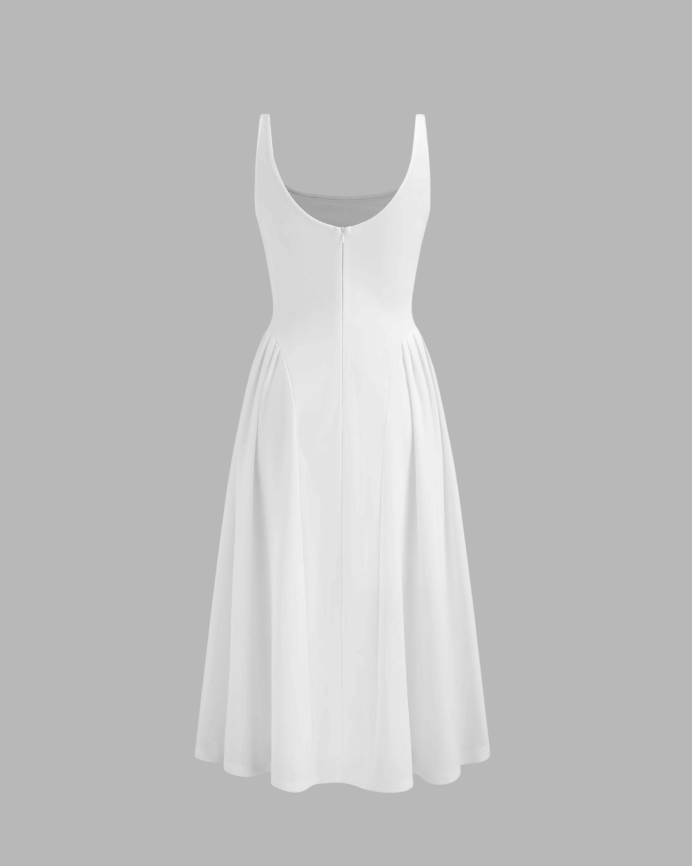 Elegant White Sleeveless Midi Dress