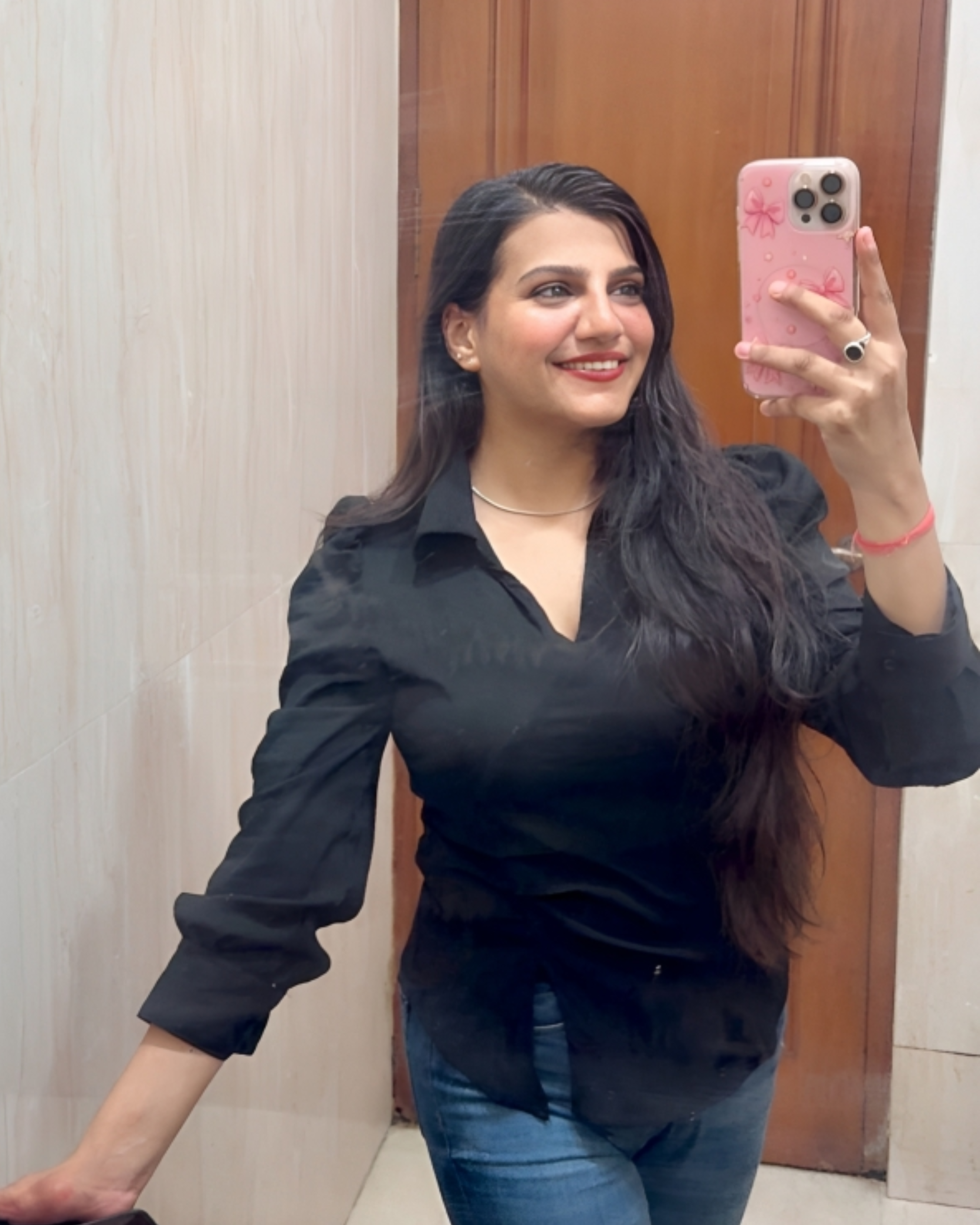 Black V-Neck Bubble Wrap Top