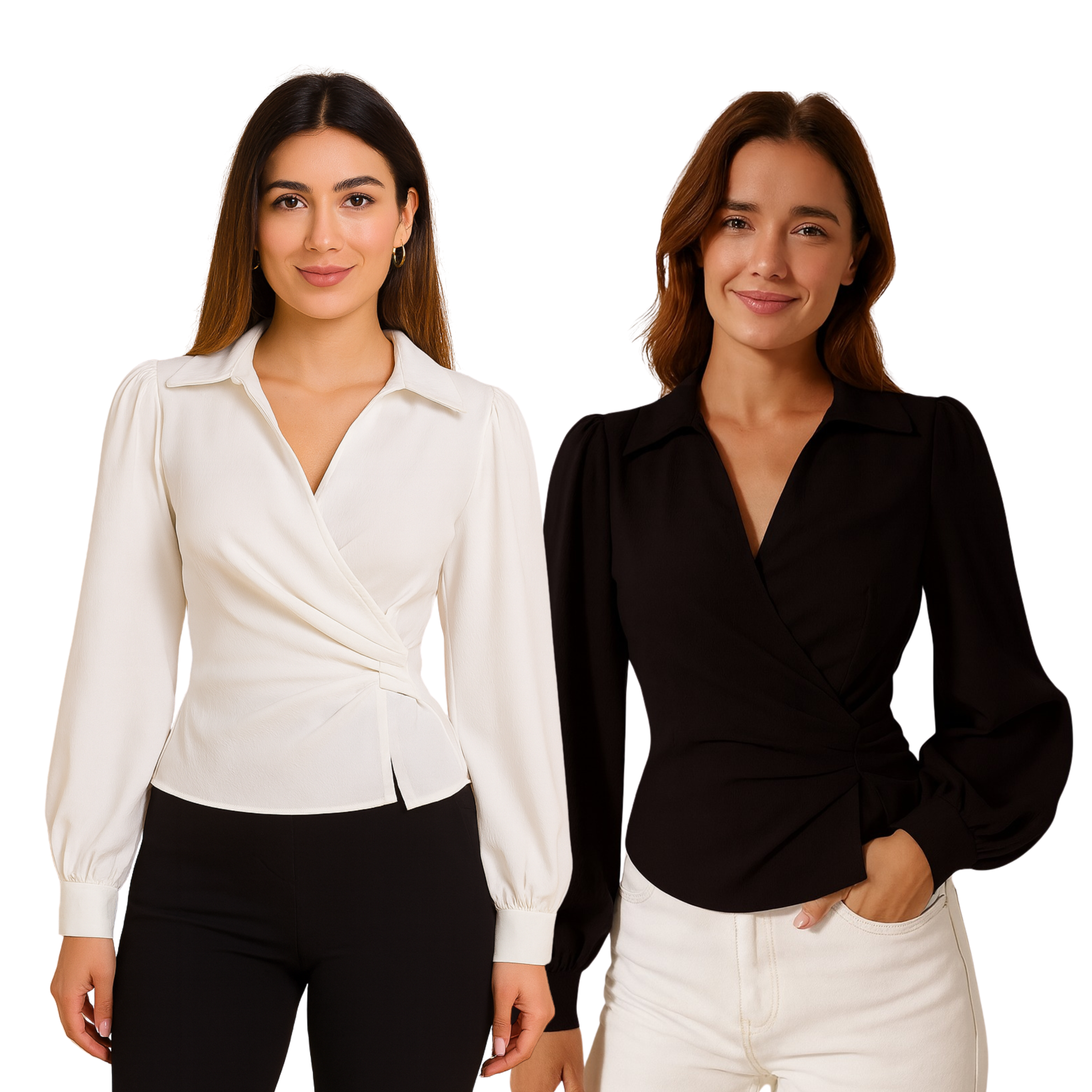 COMBO: V-Neck Bubble Wrap White & Black Top