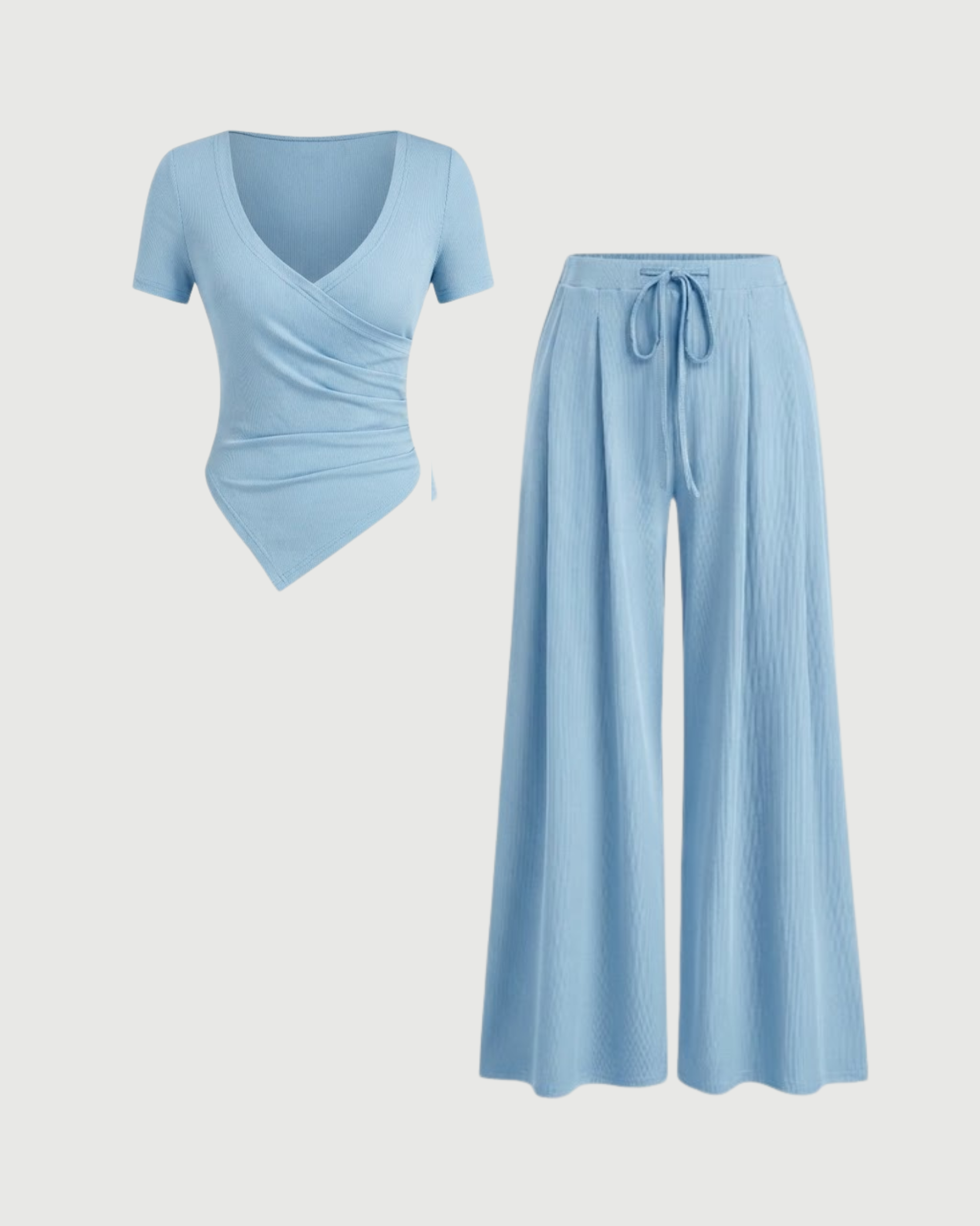 Stylish Wrap Co-ord Set - Baby Blue