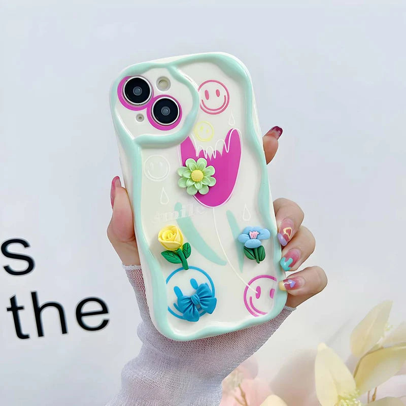 3D Cute Pet Flower and Toy Soft Pastel Green Case With Random Heart Shape Bracelet iPhone case