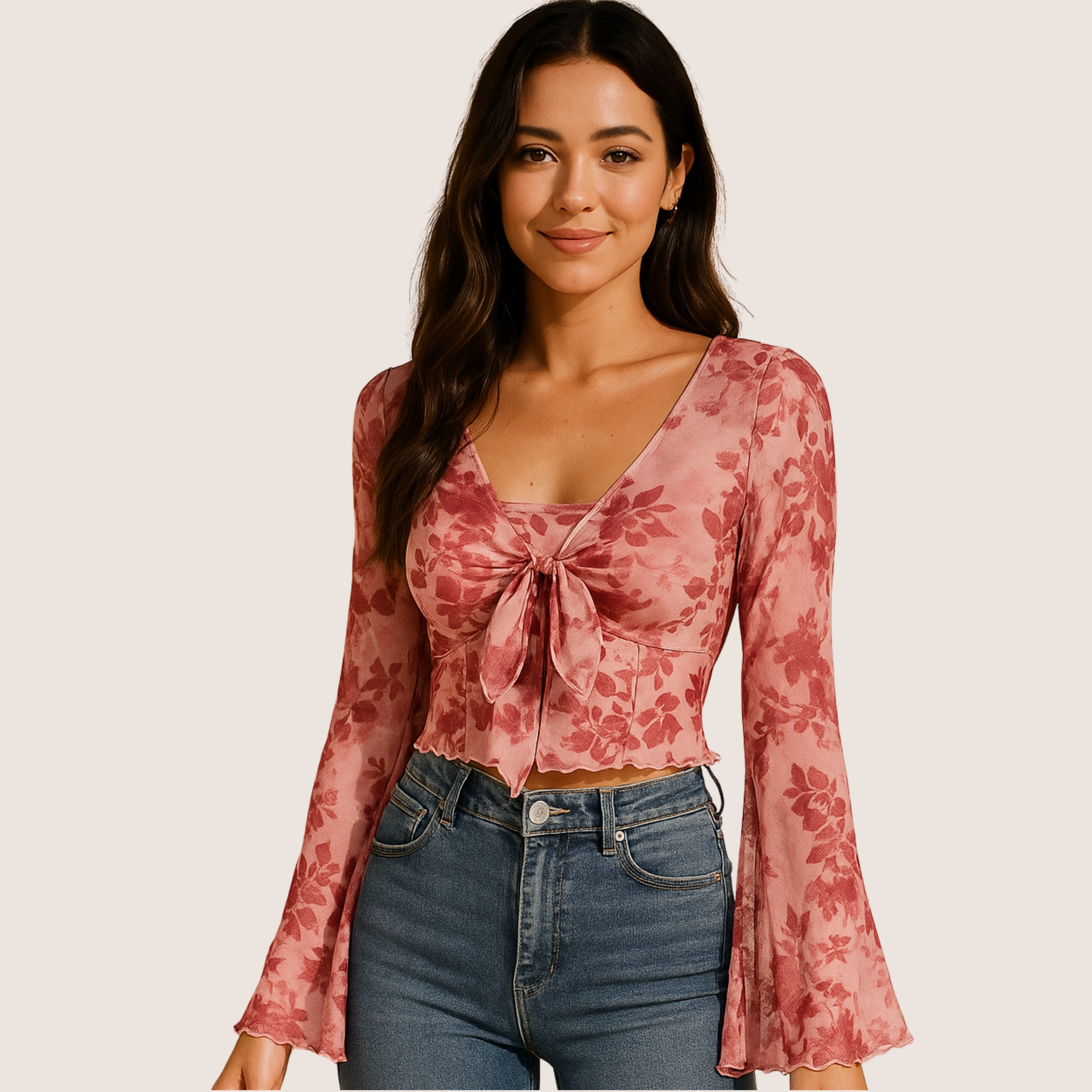 Flared Sleeve Tie Top