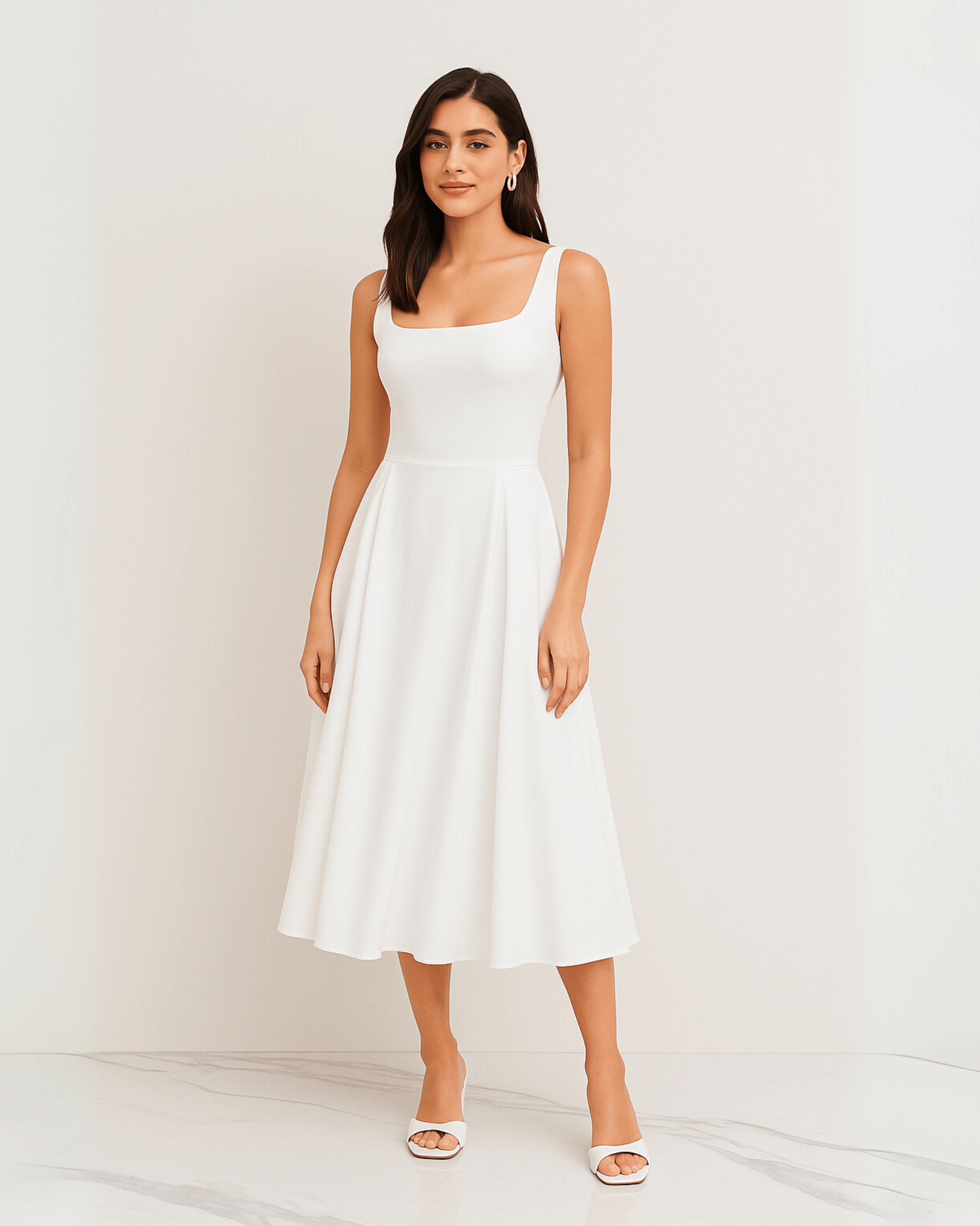 Elegant White Sleeveless Midi Dress
