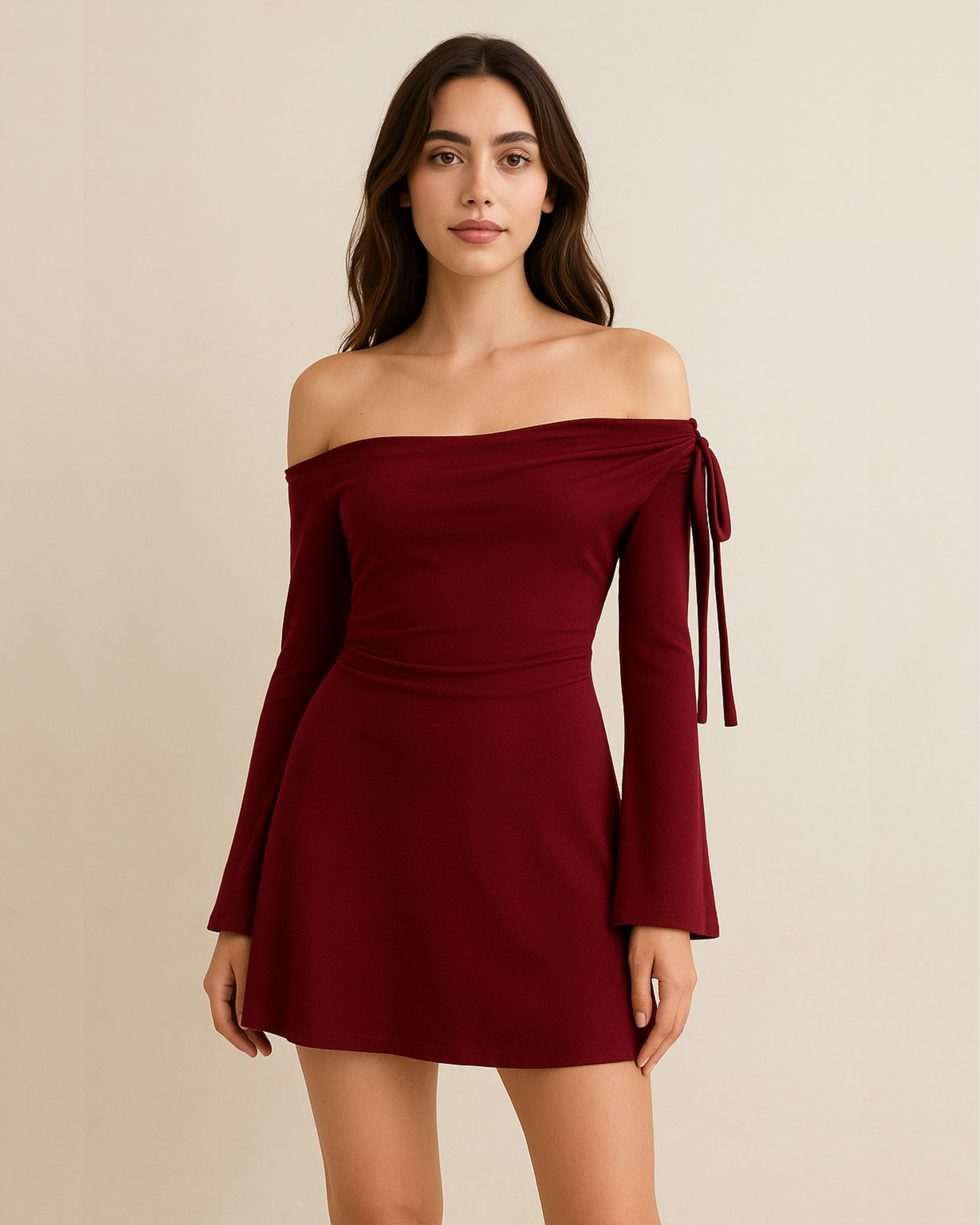 One-Shoulder Wine Red Mini Dress