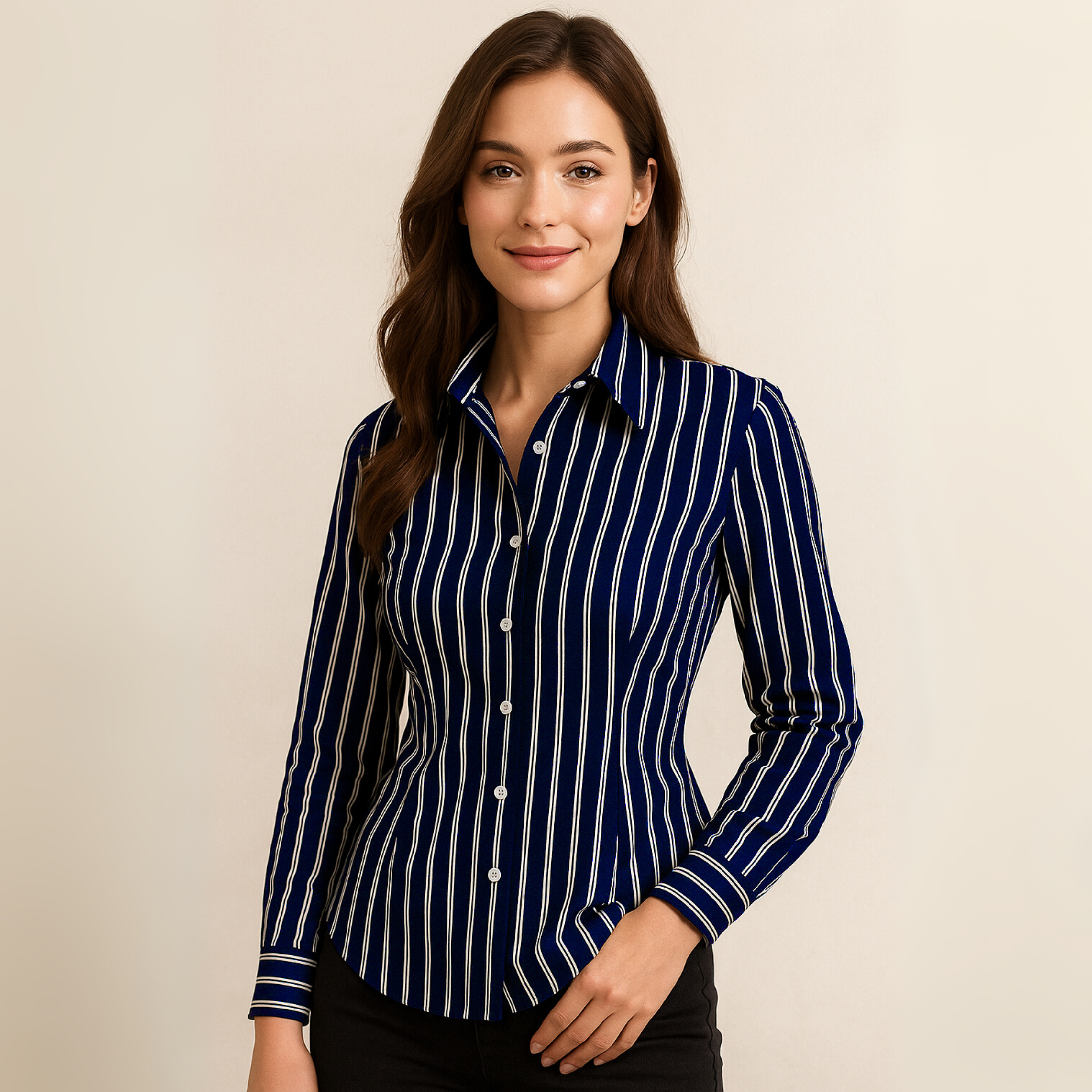 Navy Striped Slim Shirt for Women