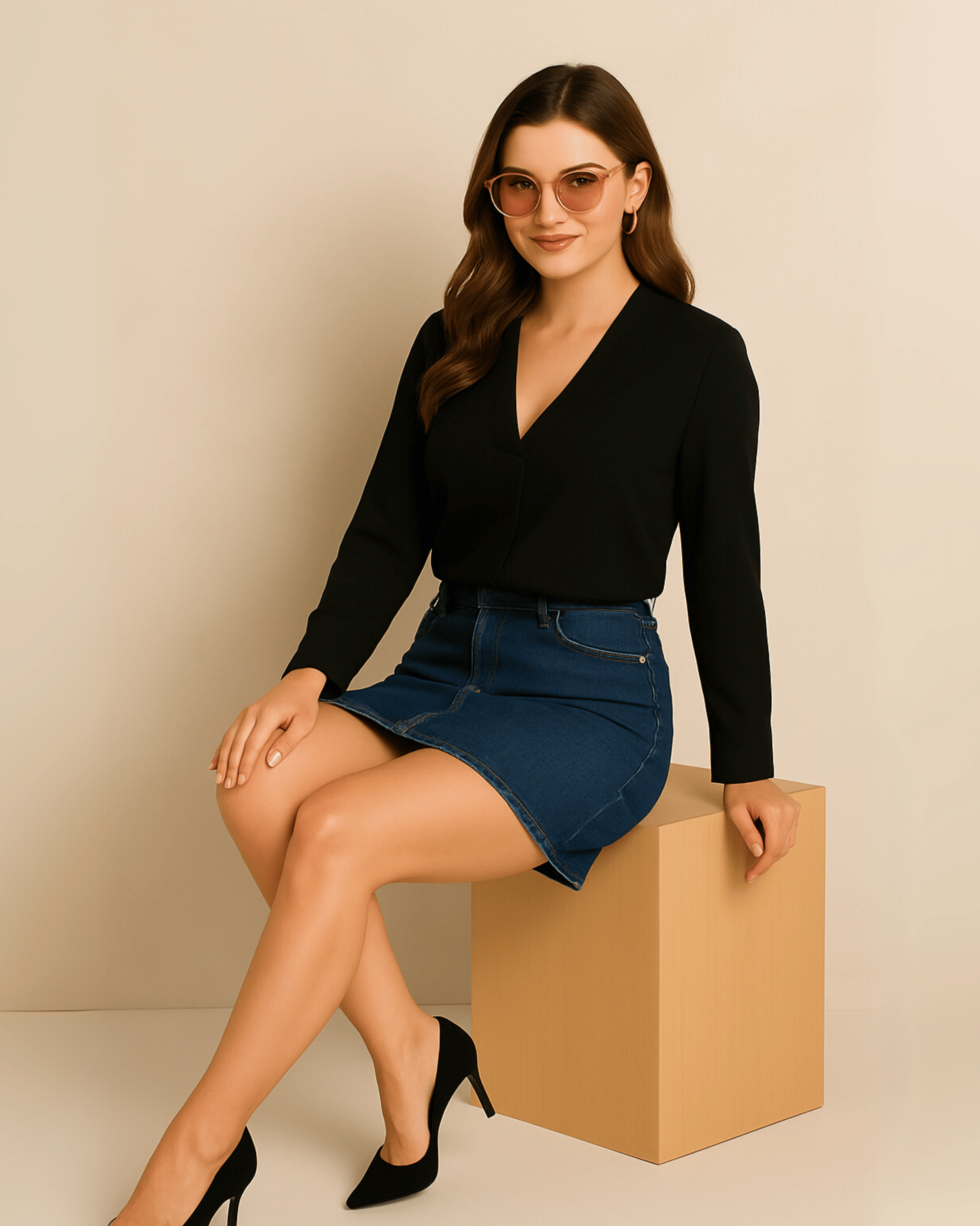 Black Long-Sleeve V-Neck Top