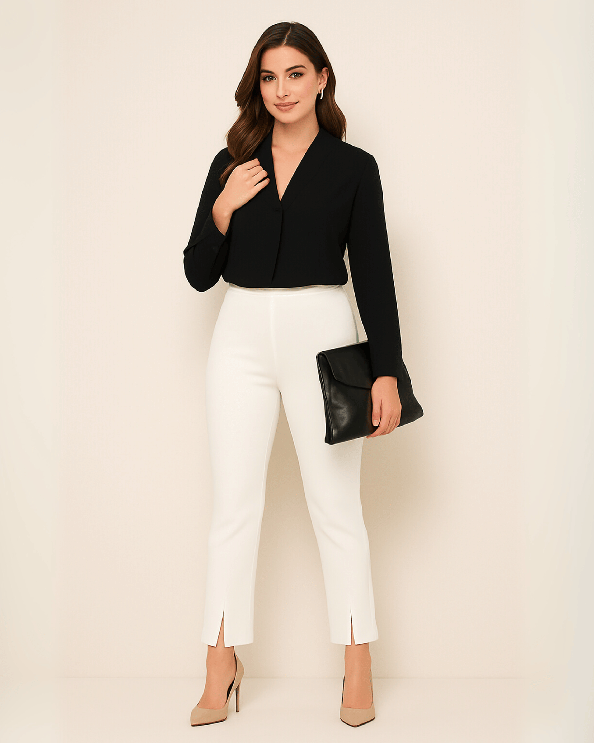 Black Long-Sleeve V-Neck Top