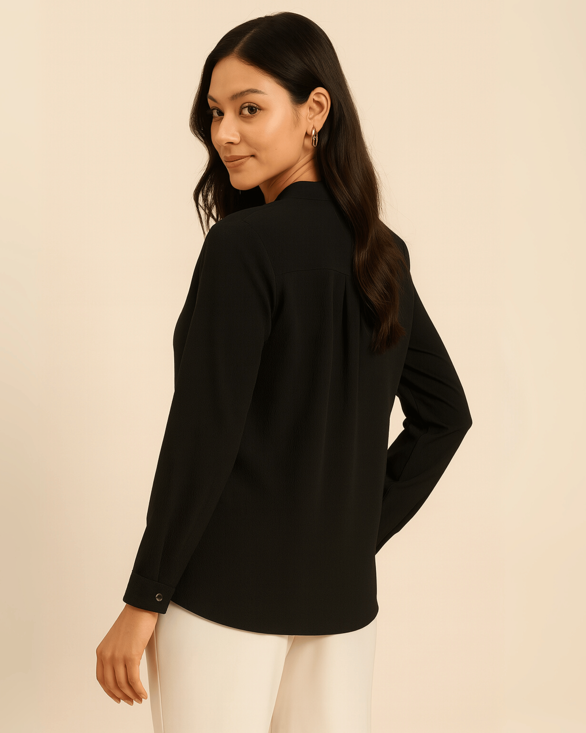 Black Long-Sleeve V-Neck Top