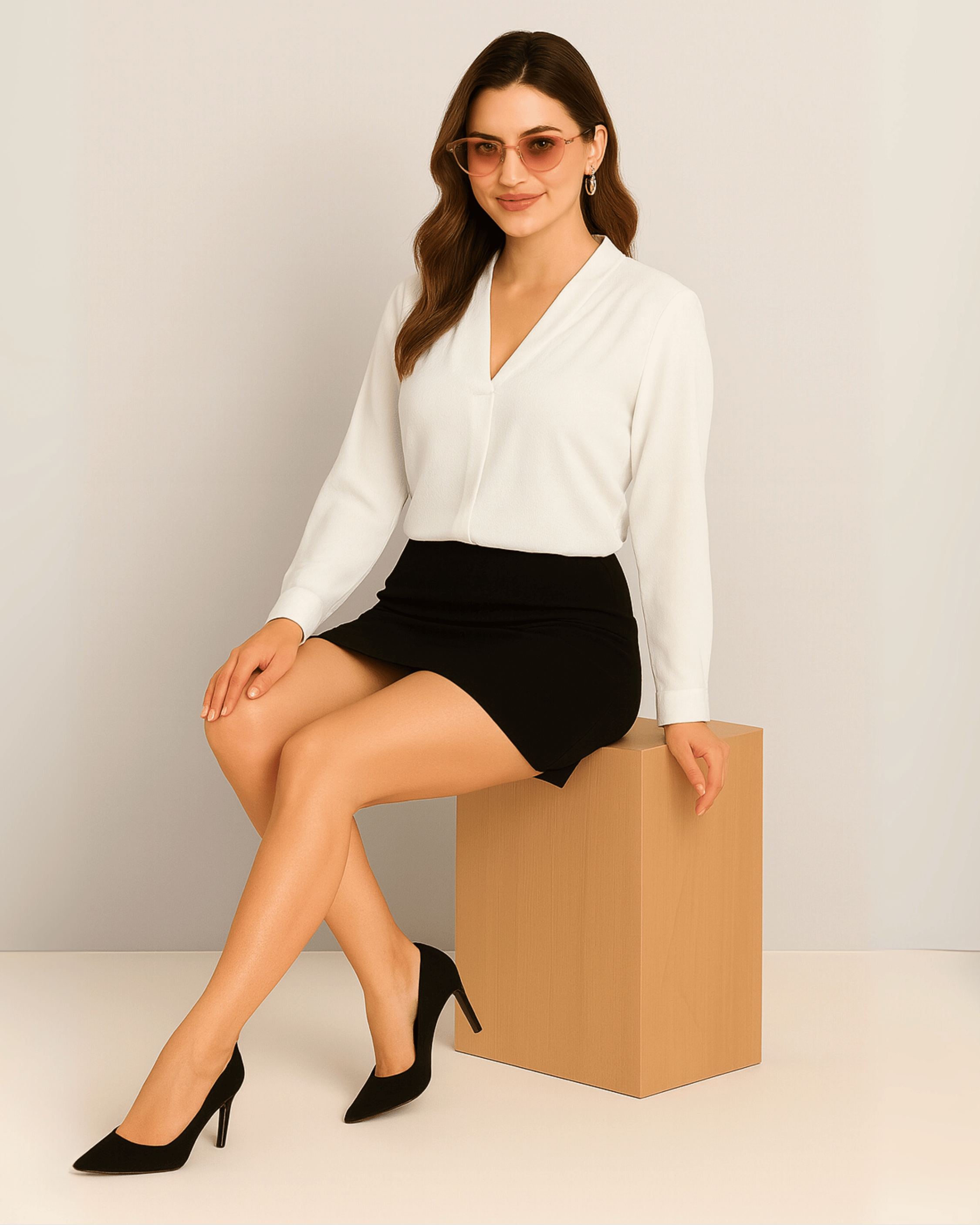 White Long-Sleeve V-Neck Top