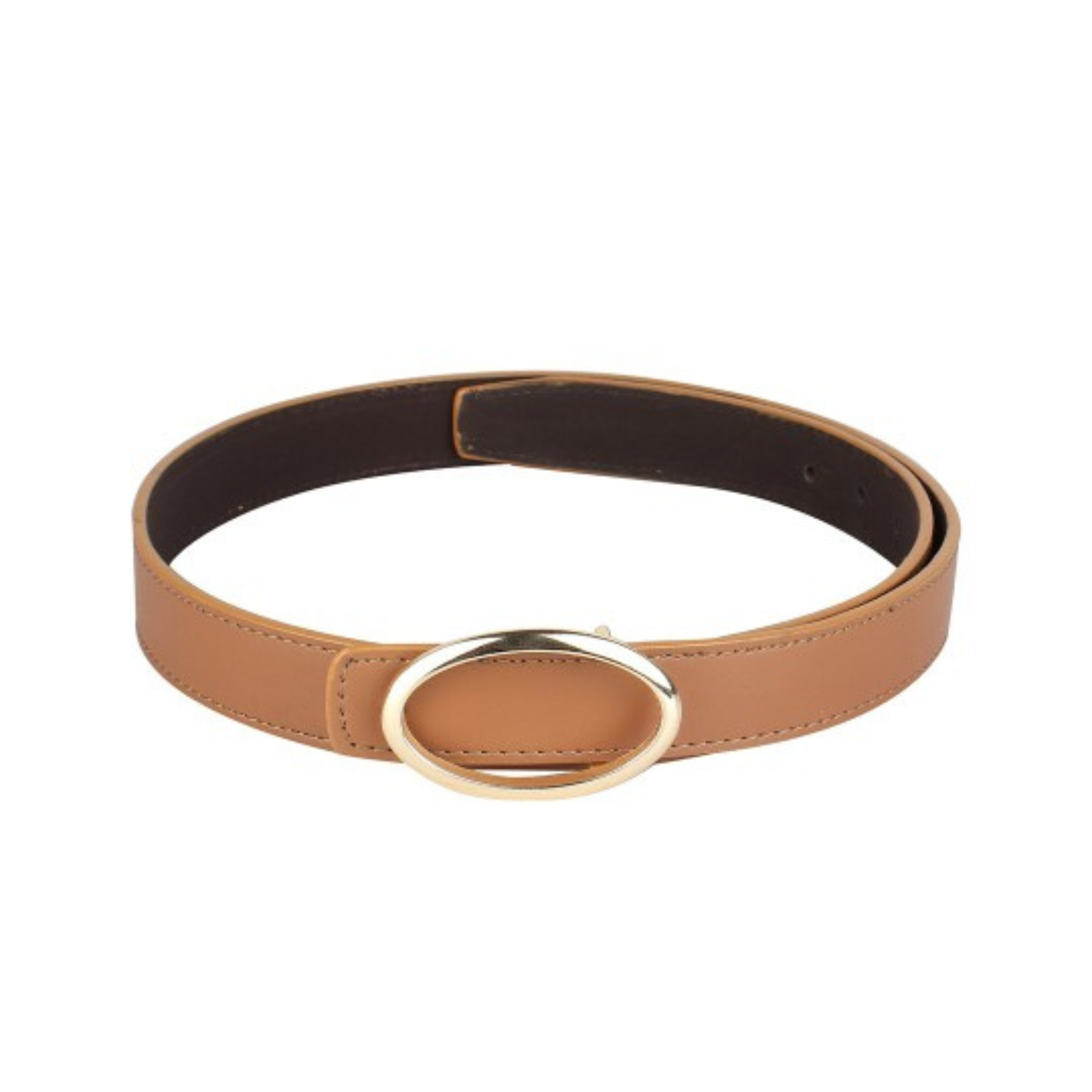 Leather Belt with Sleek Gold Oval Buckle