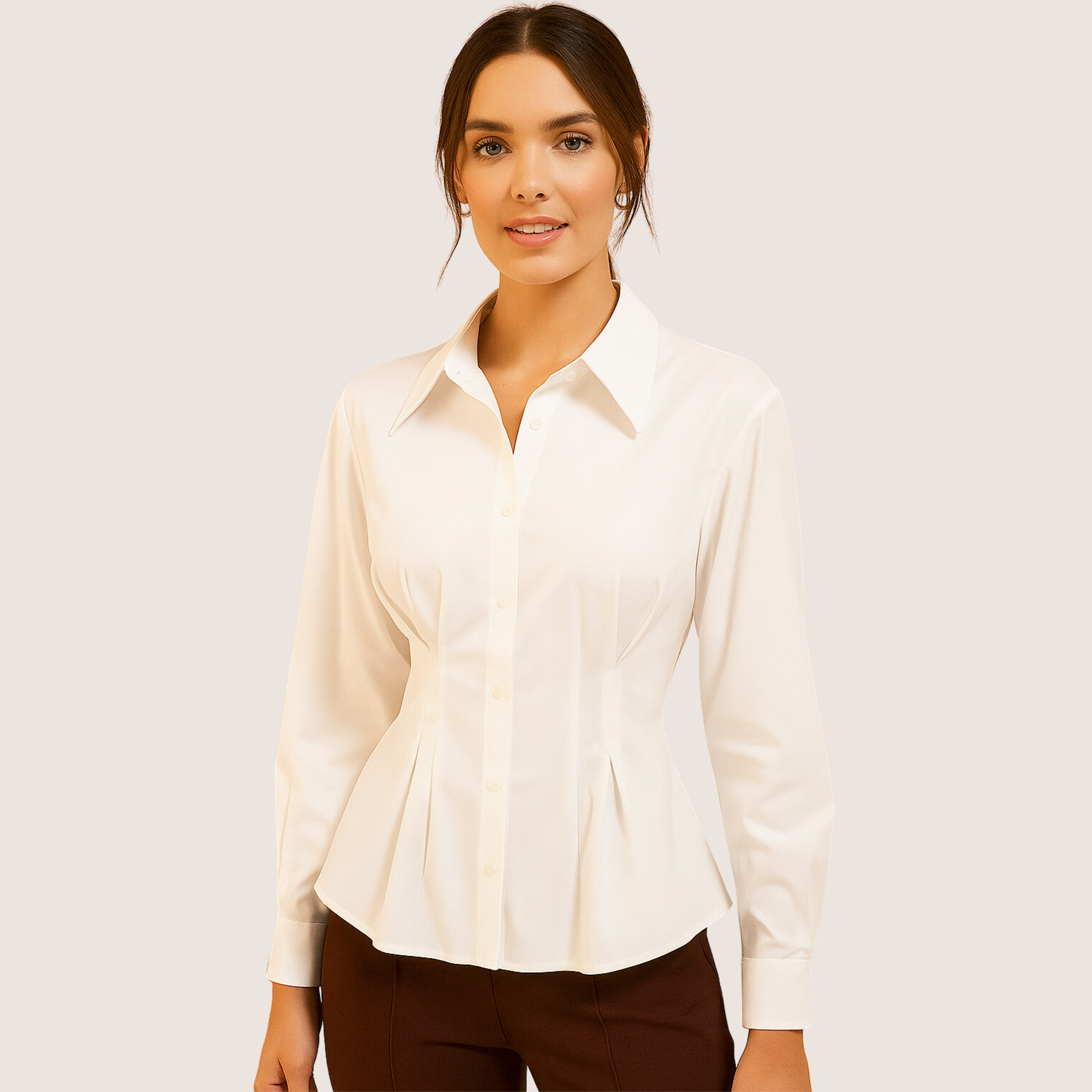 White Shirt with Structured Flare Waist