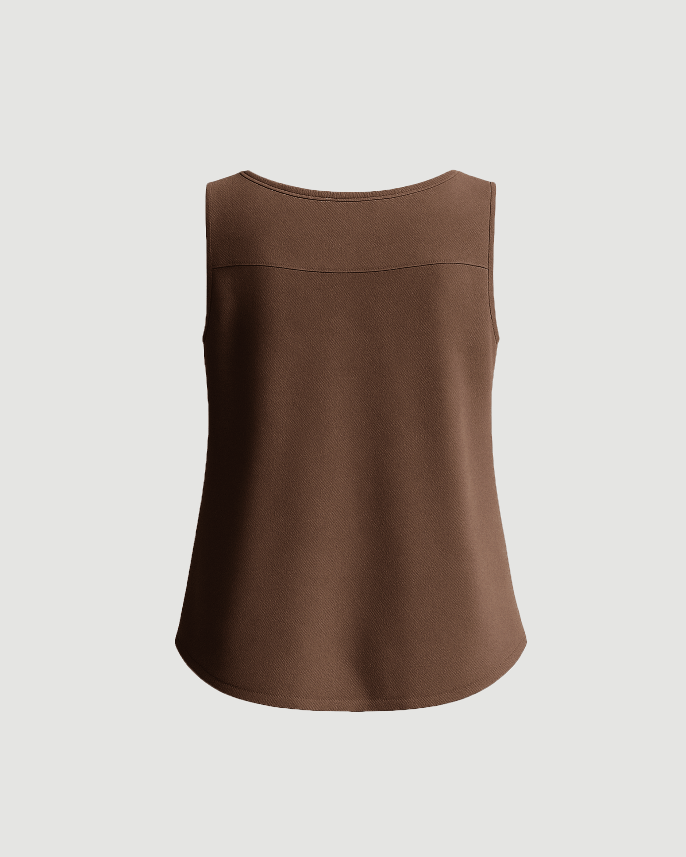 Brown V-Neck Pleated Tank Top