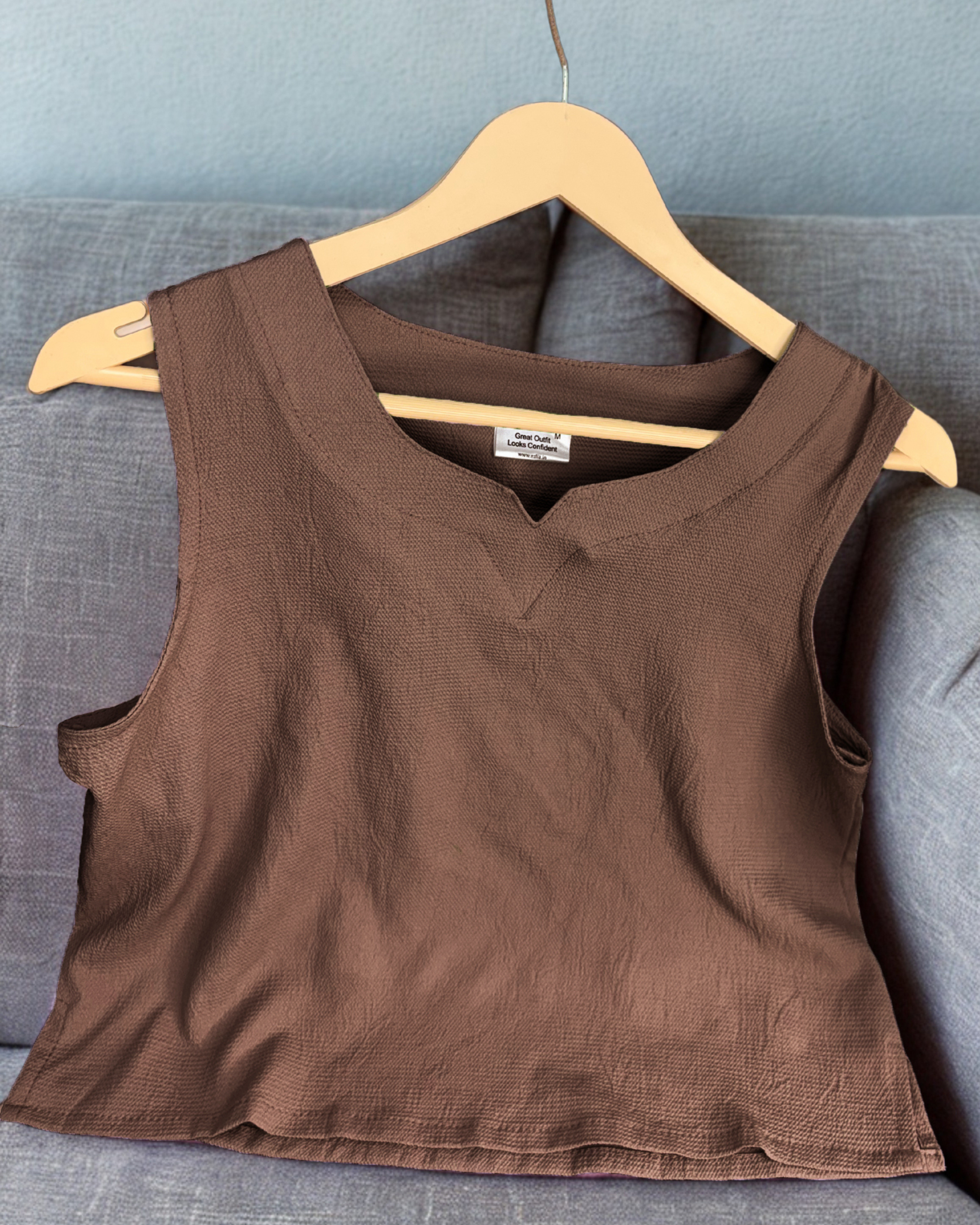 Brown V-Neck Crop Top