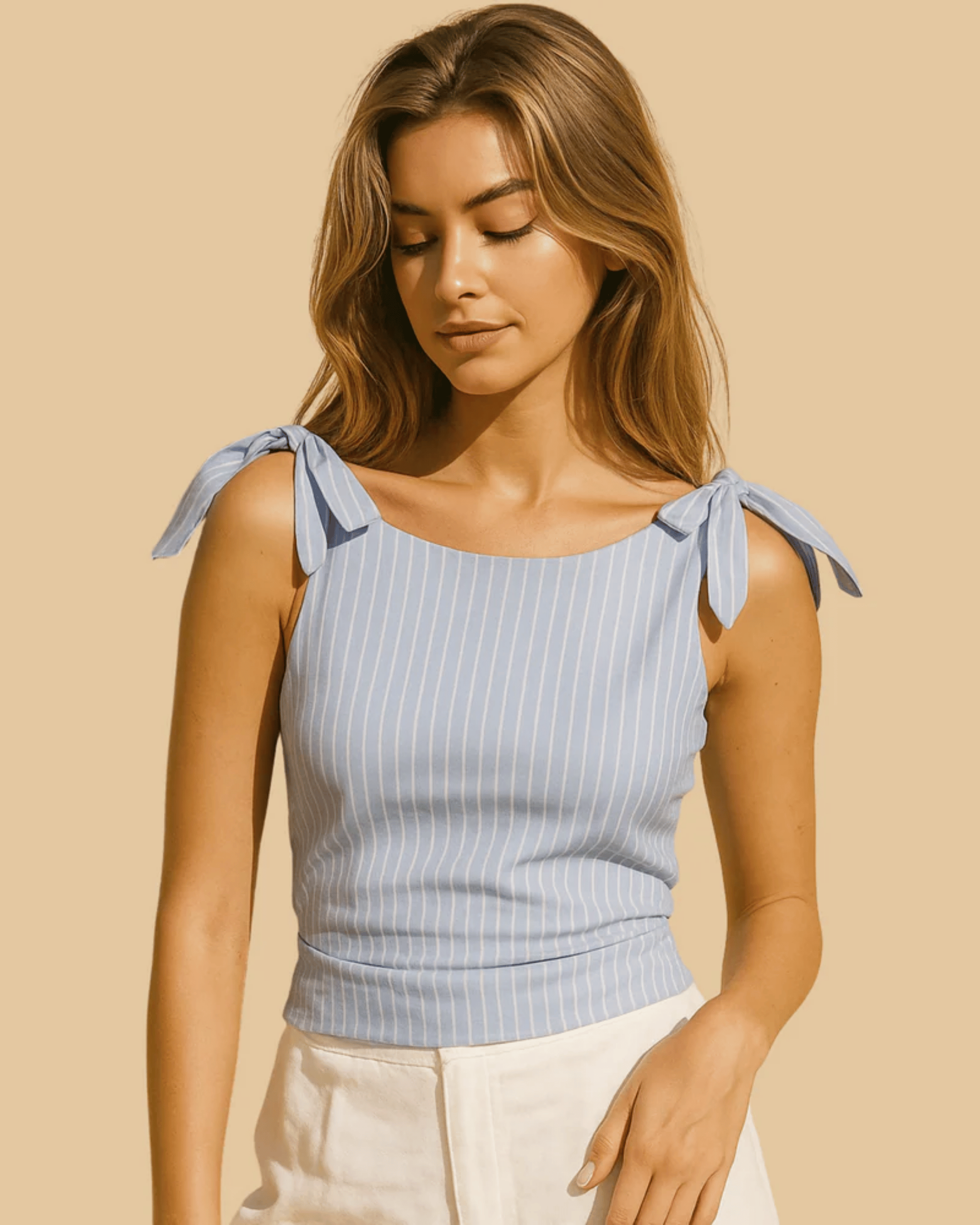Striped Boat Neck Ruched Tank Top