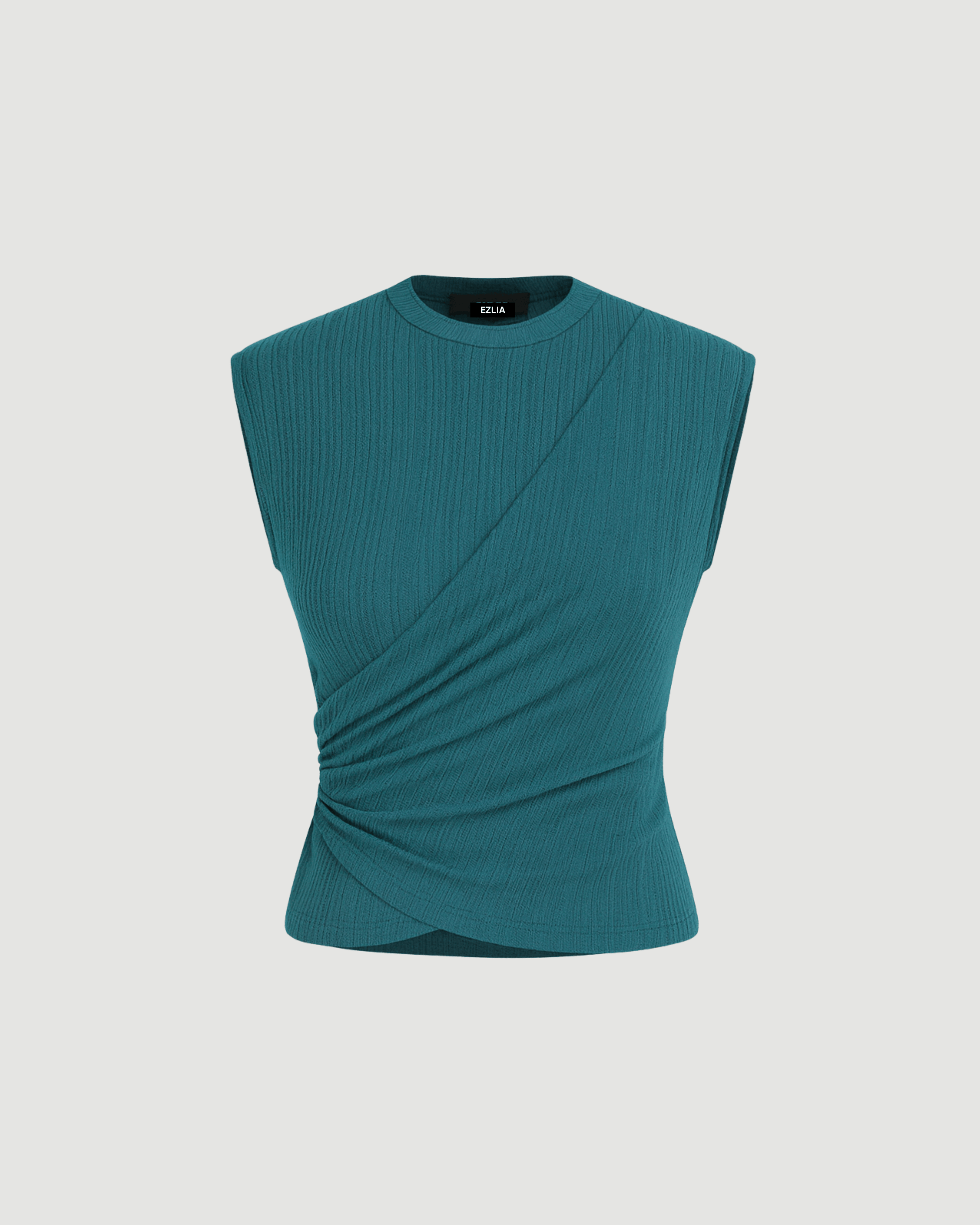 Teal Wrap Effect Ribbed Top