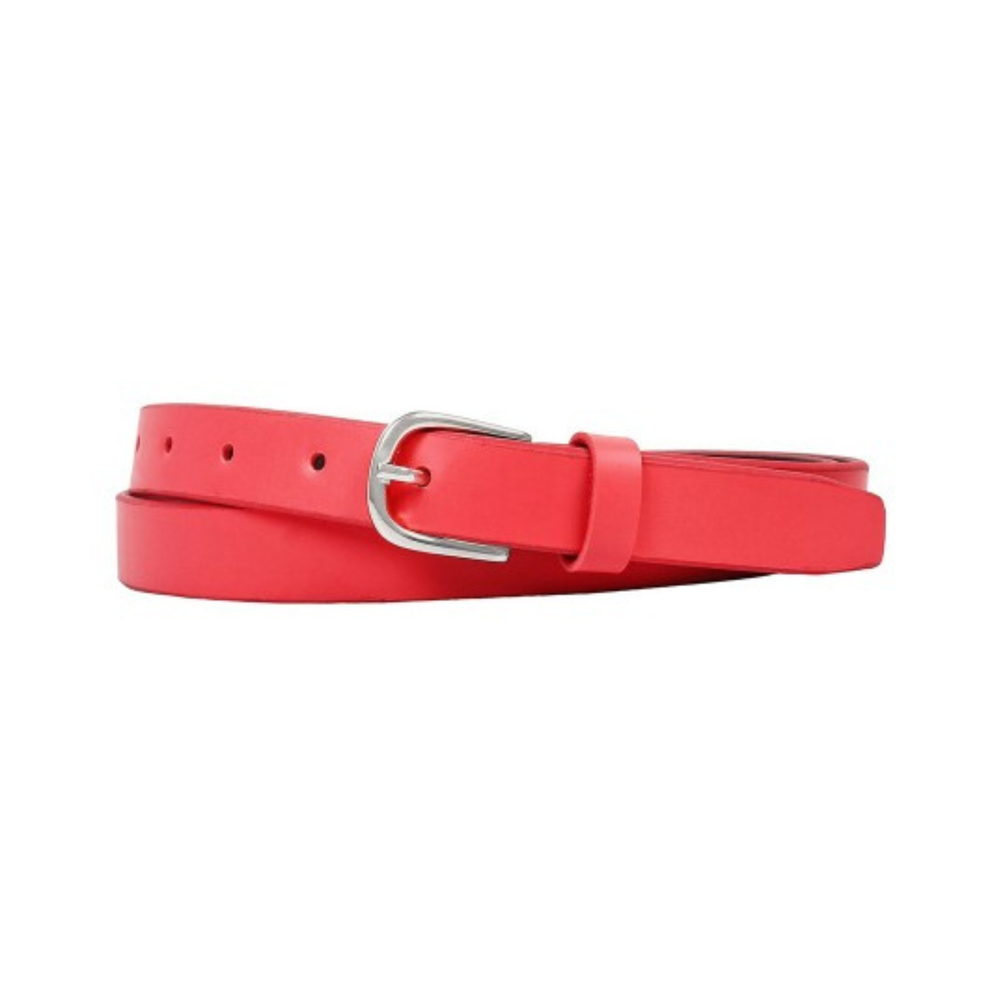 Red Faux Leather Belt with Silver Buckle