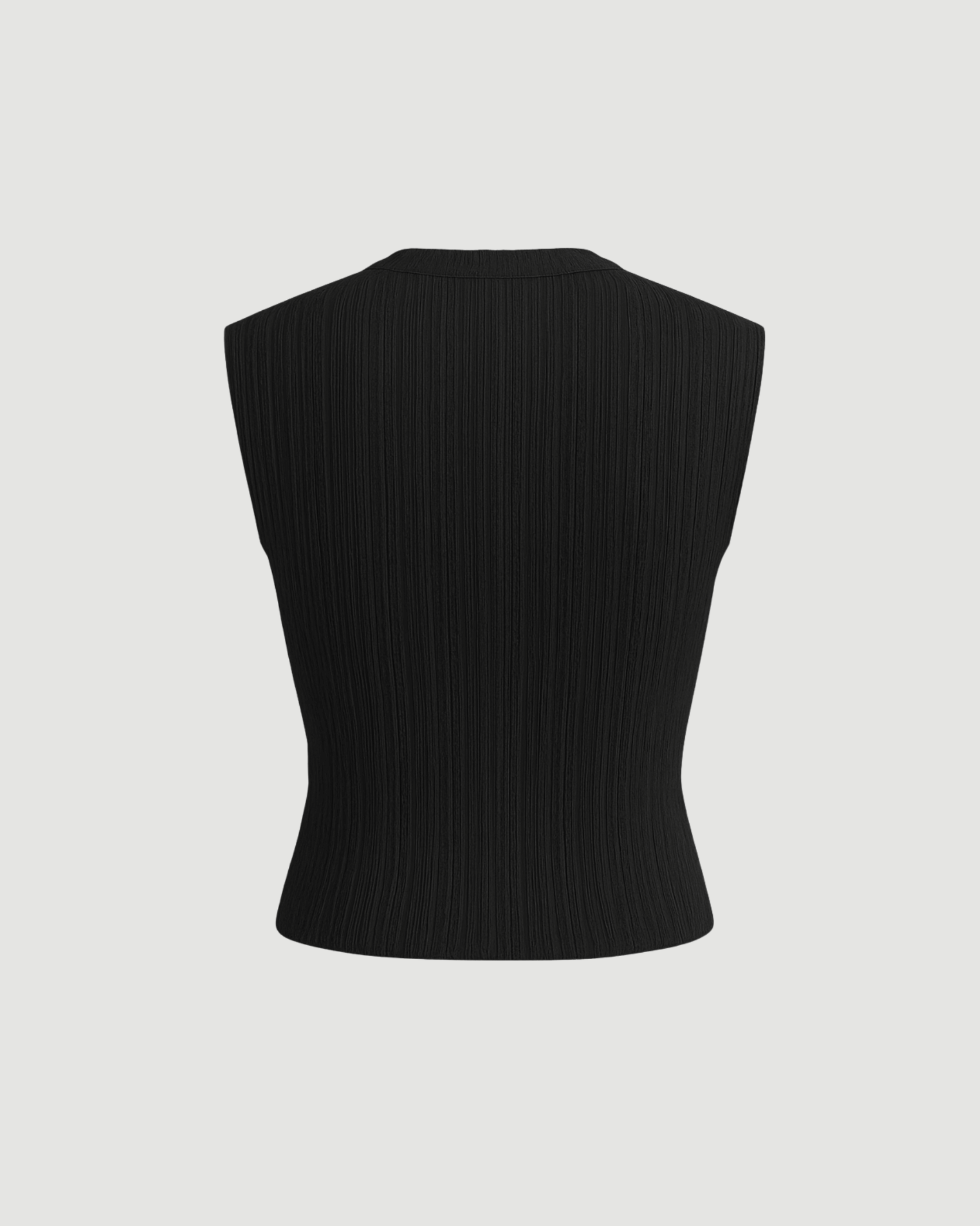 Black Wrap Effect Ribbed Top