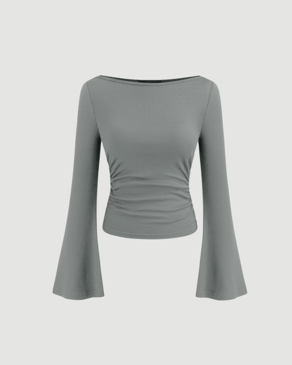 Grey Boat Neck with Flared Sleeves