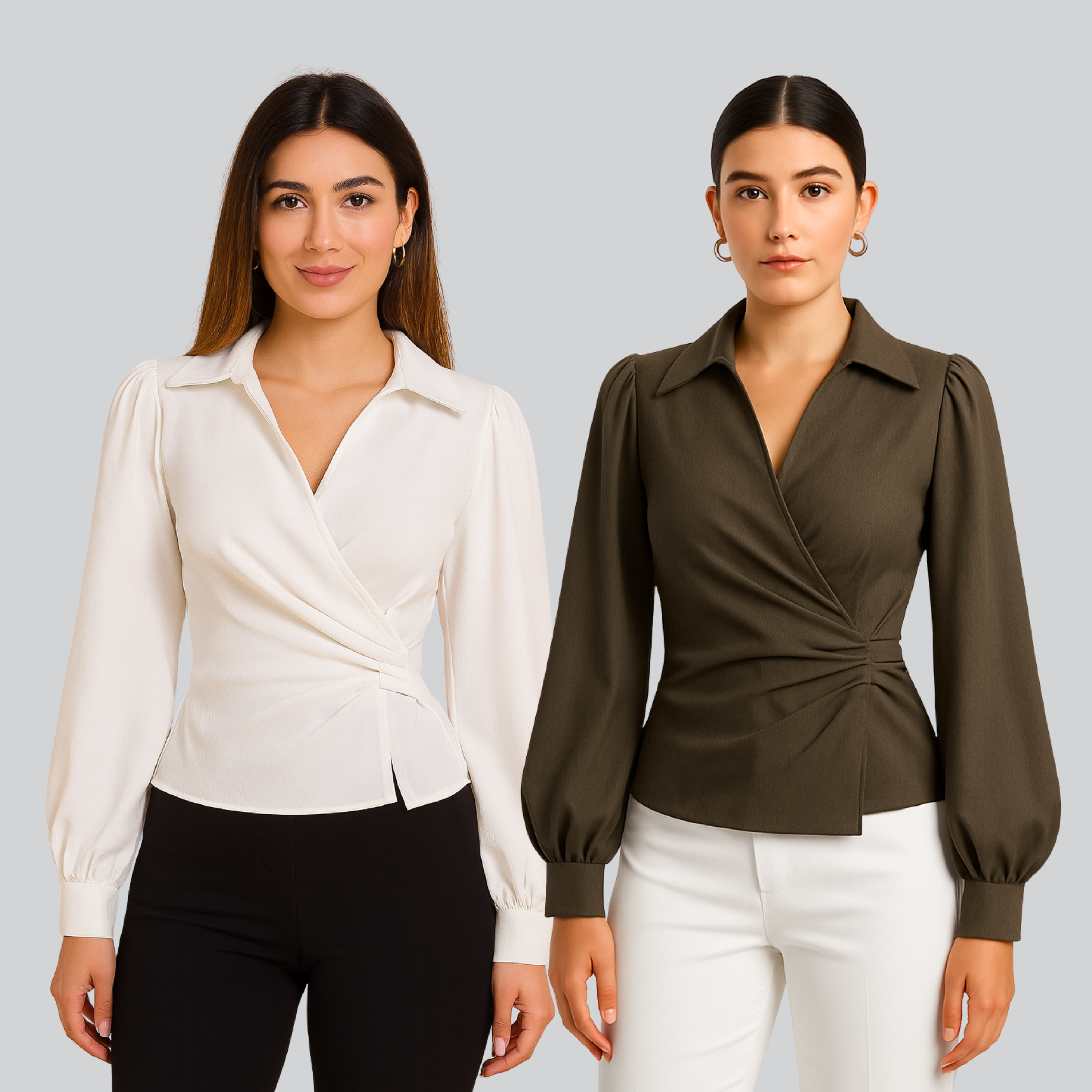 COMBO: V-Neck Bubble Wrap Brown & White Top