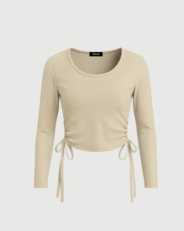 Beige Ribbed Crop Top for Women