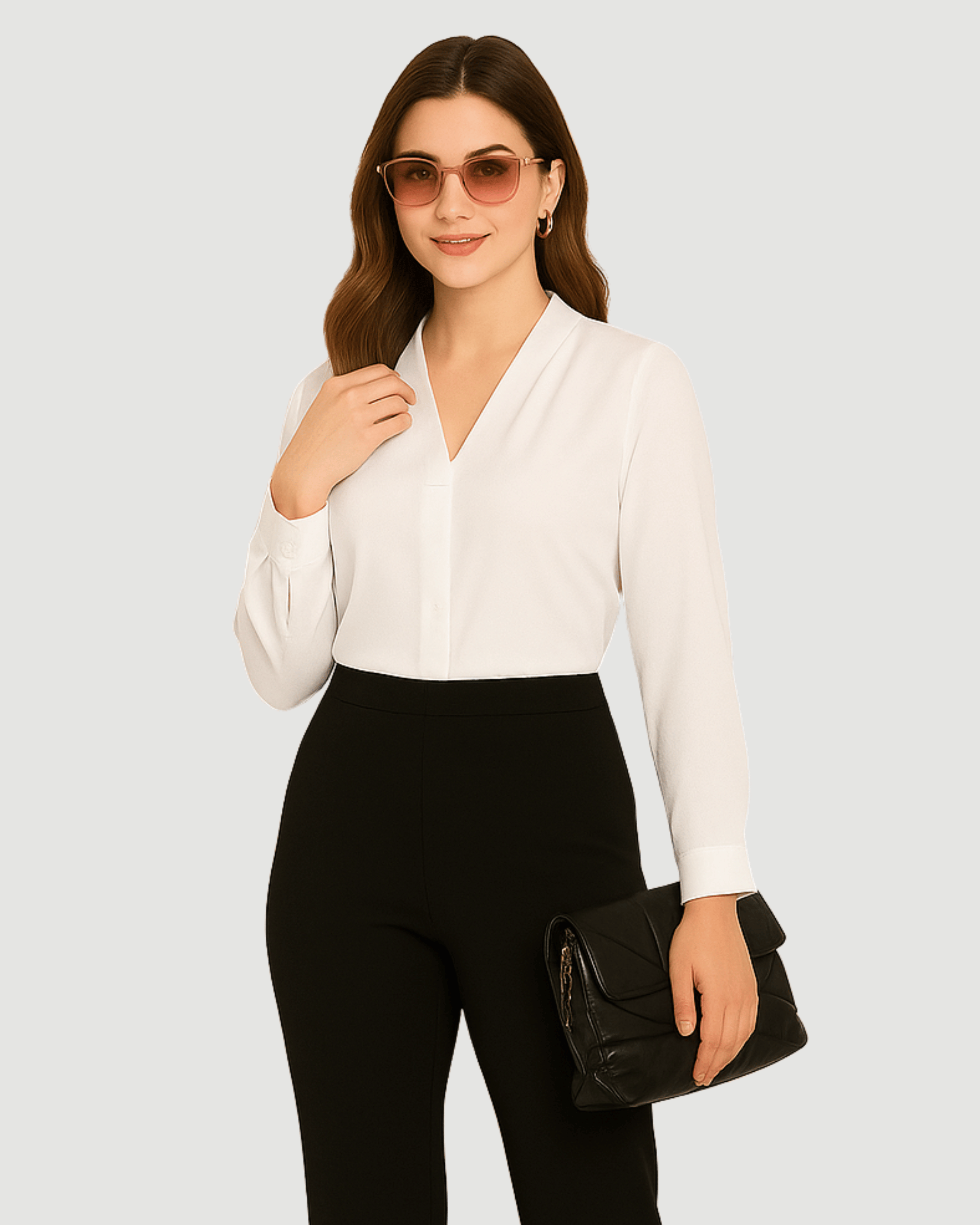 White Long-Sleeve V-Neck Top