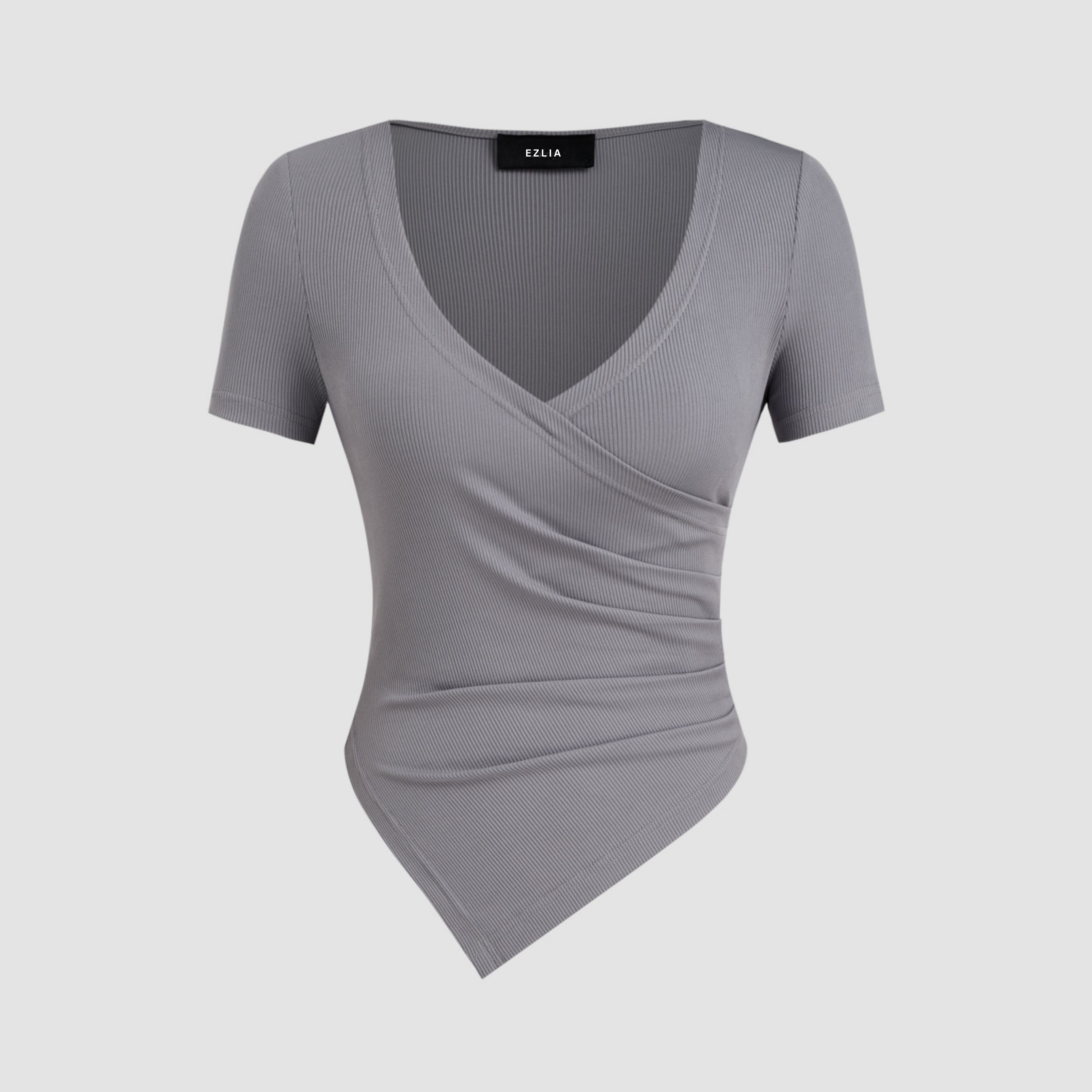 Grey V-Neck Wrap Style Top