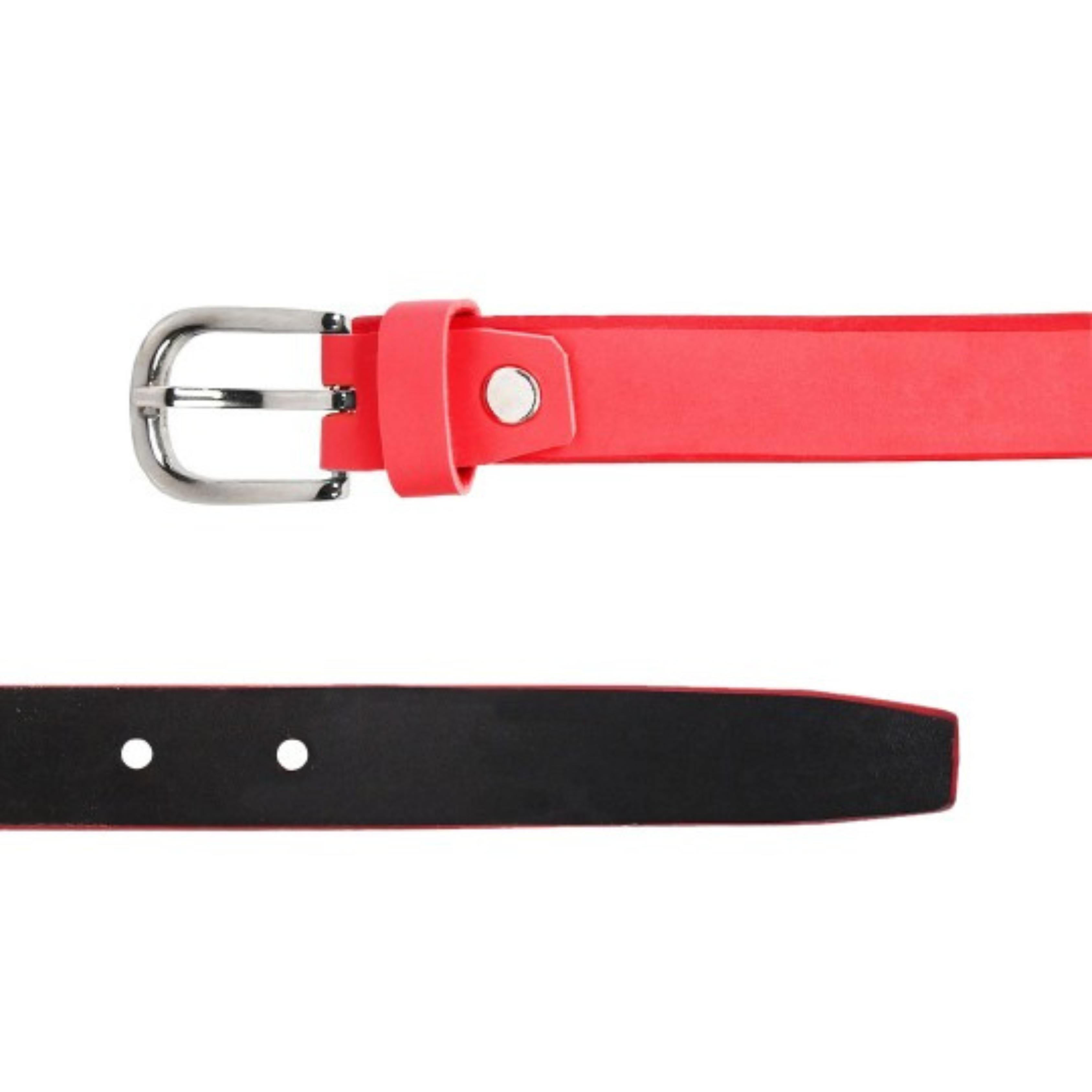 Red Faux Leather Belt with Silver Buckle