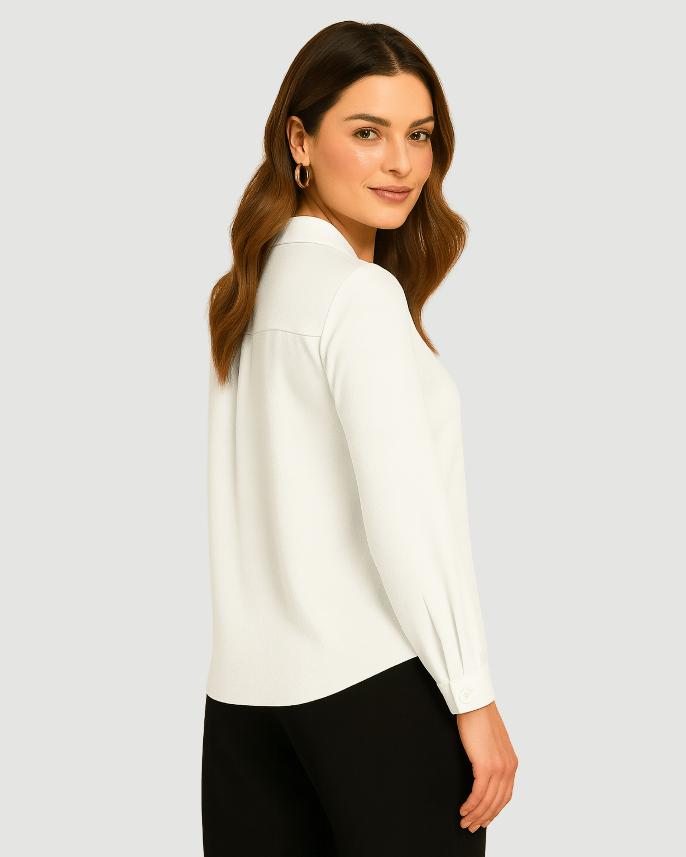 White Long-Sleeve V-Neck Top