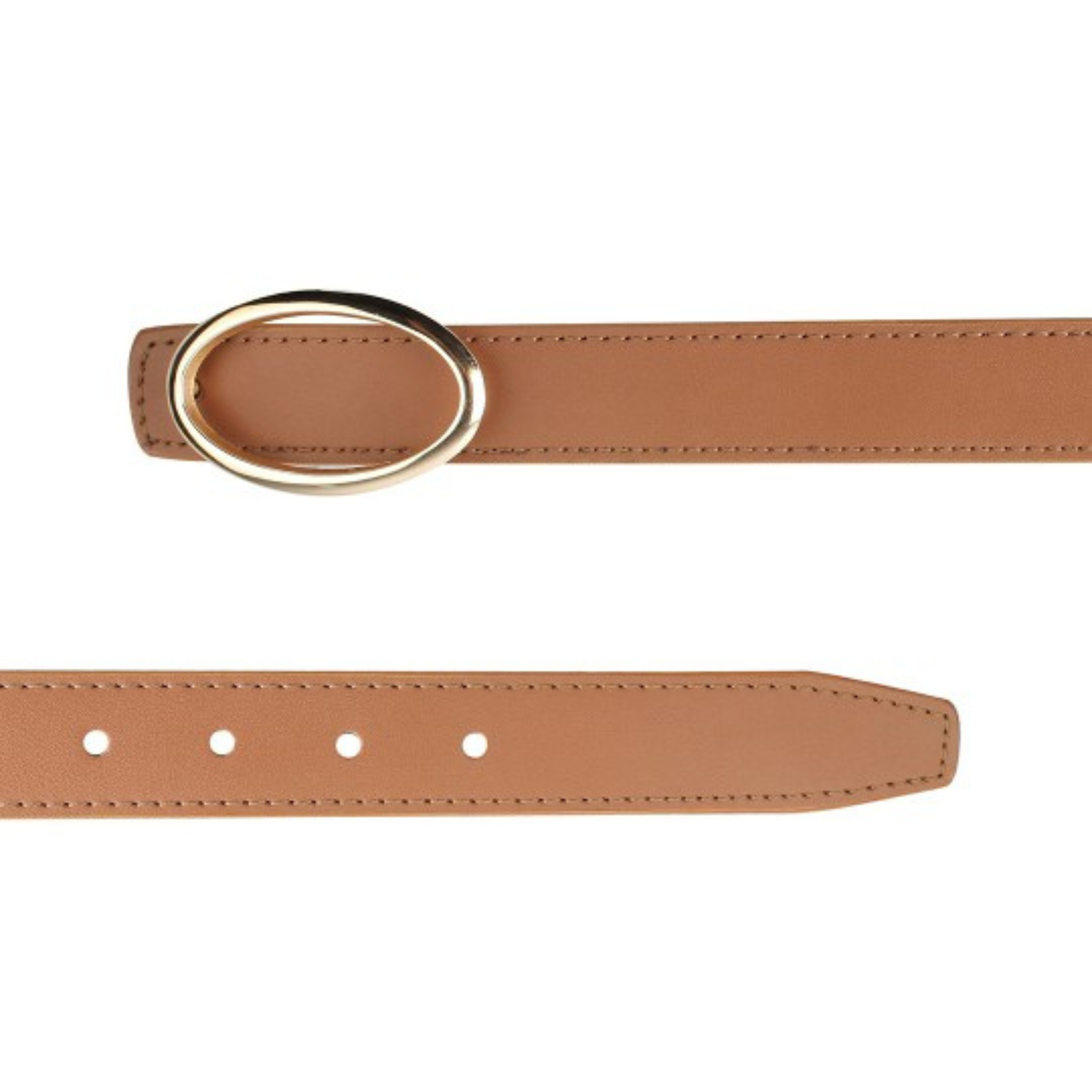 Leather Belt with Sleek Gold Oval Buckle