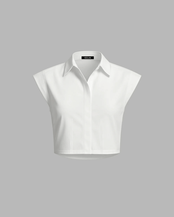 White Sleeveless Crop Shirt