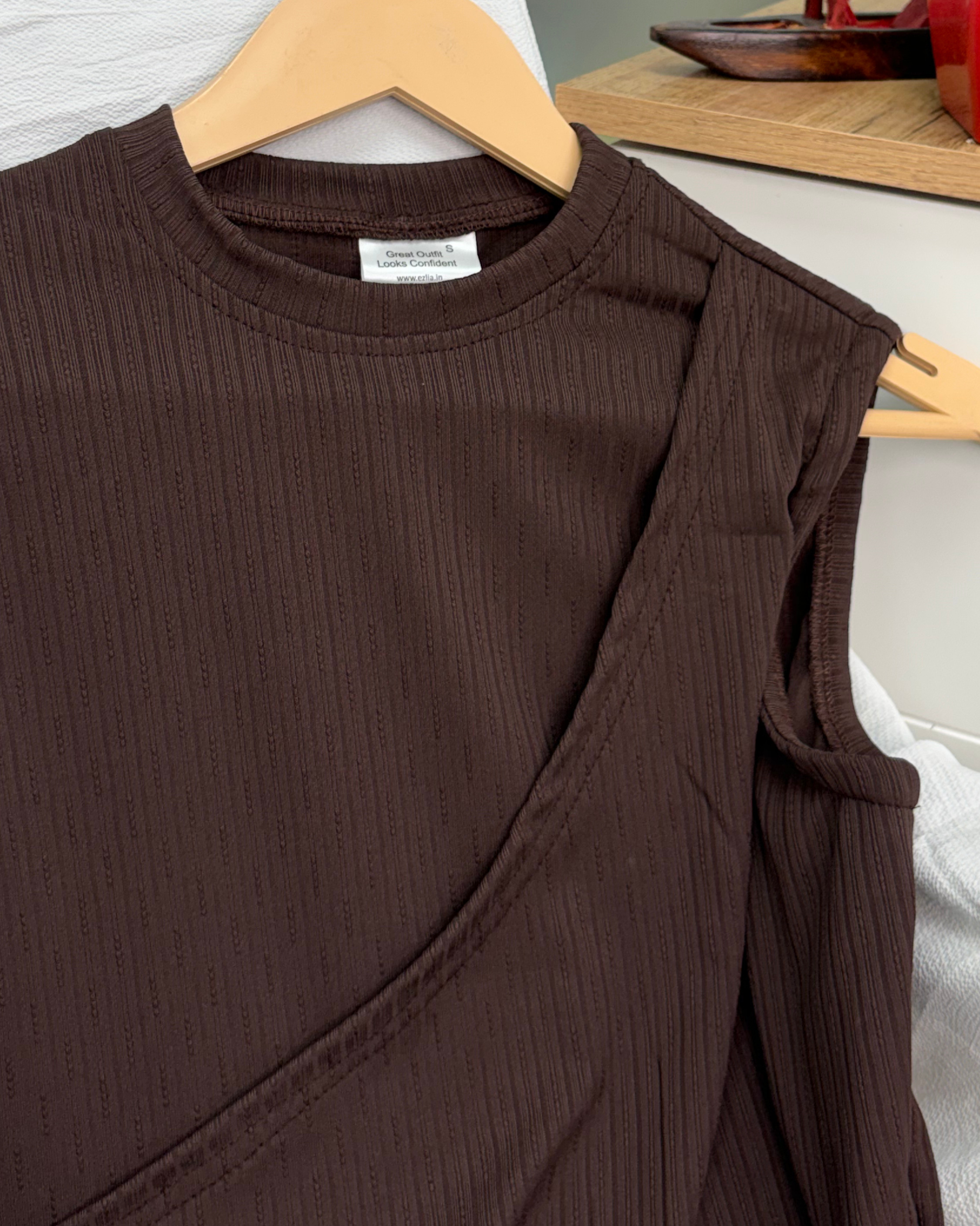 Wrap Effect Ribbed Top