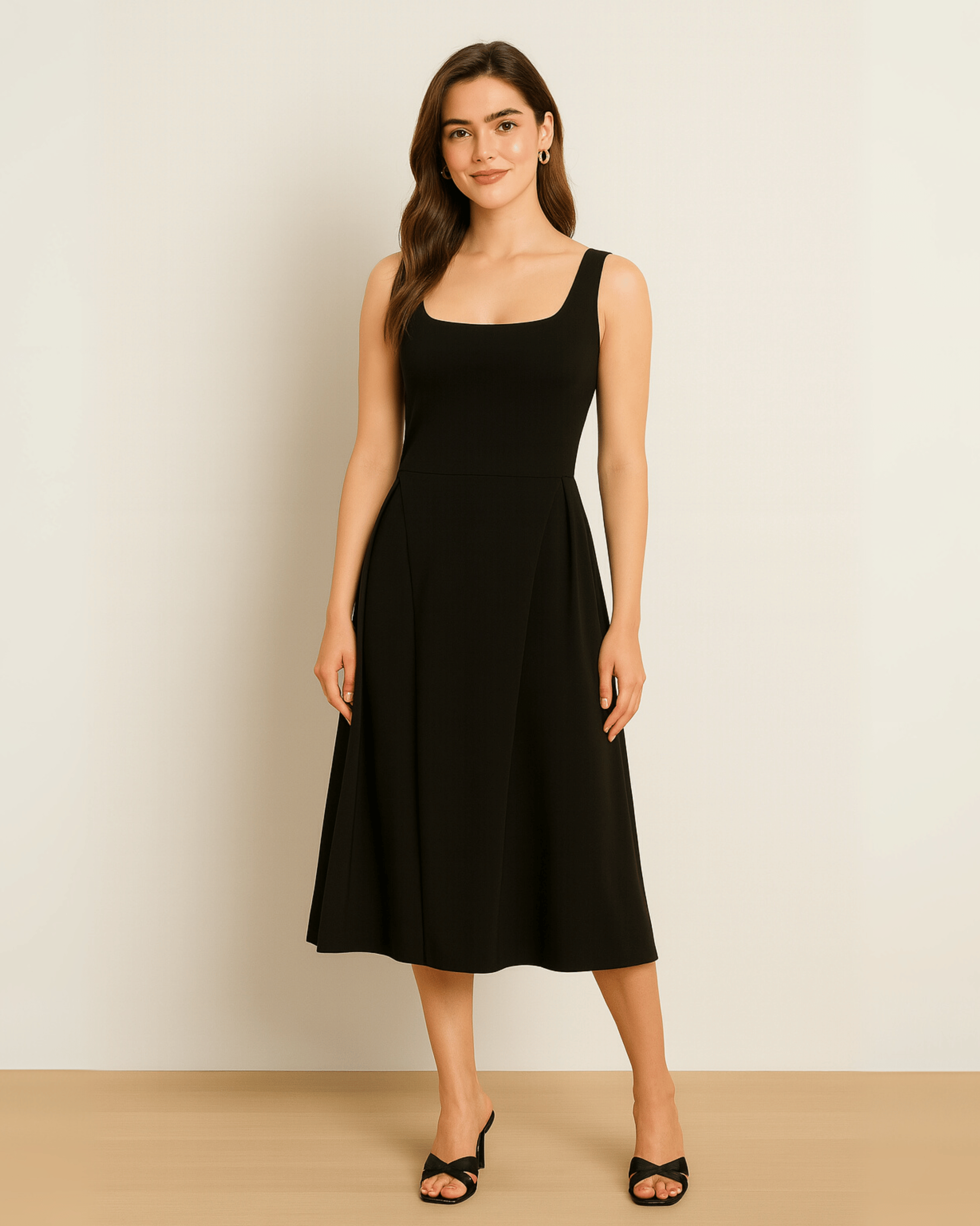 Classic Black Sleeveless Midi Dress