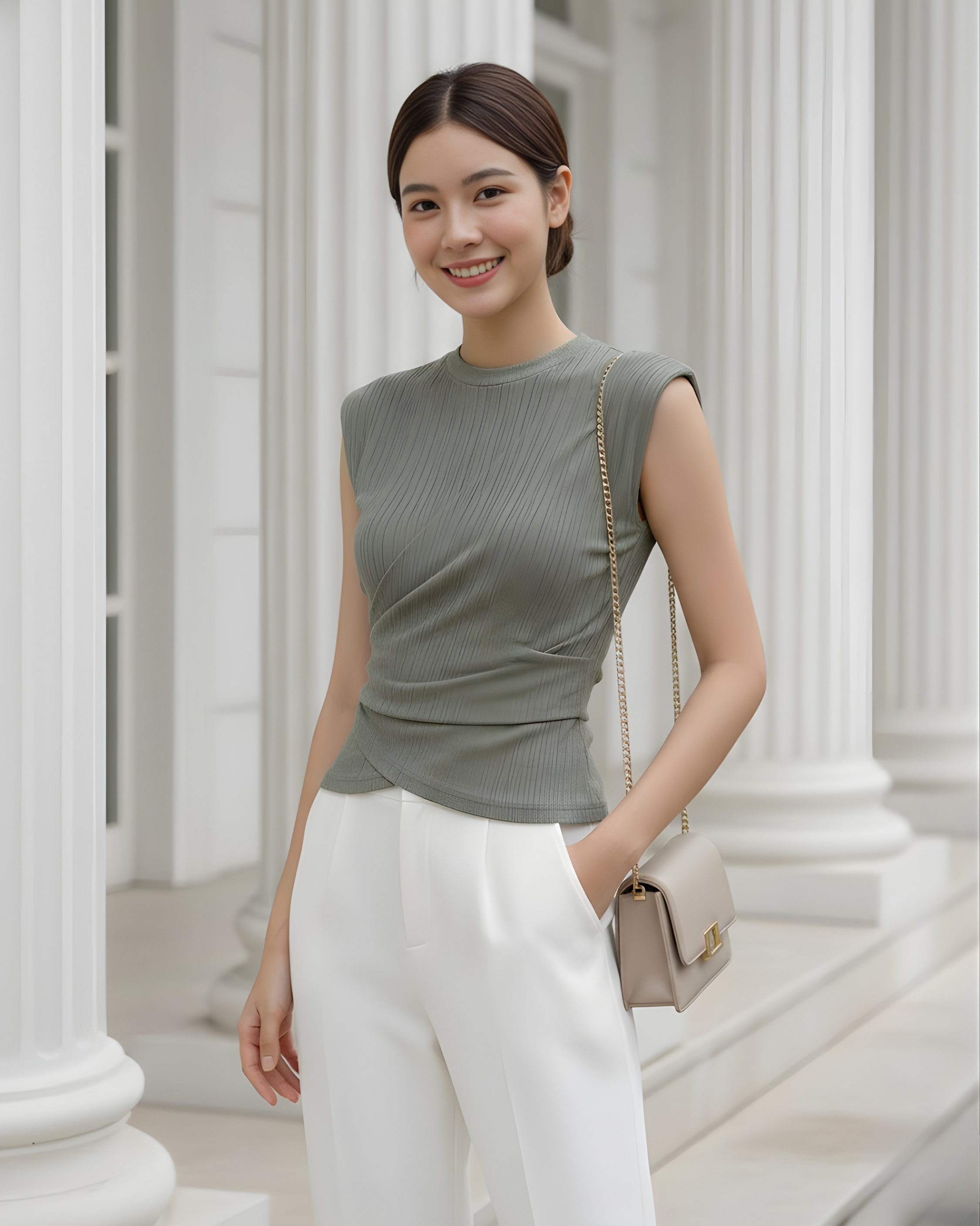 Sage Green Ribbed Wrap Top