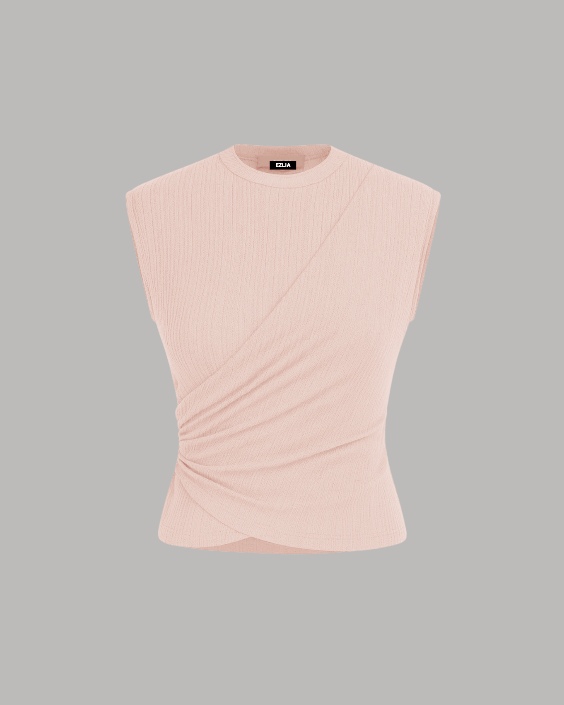 Peach Wrap Effect Ribbed Top