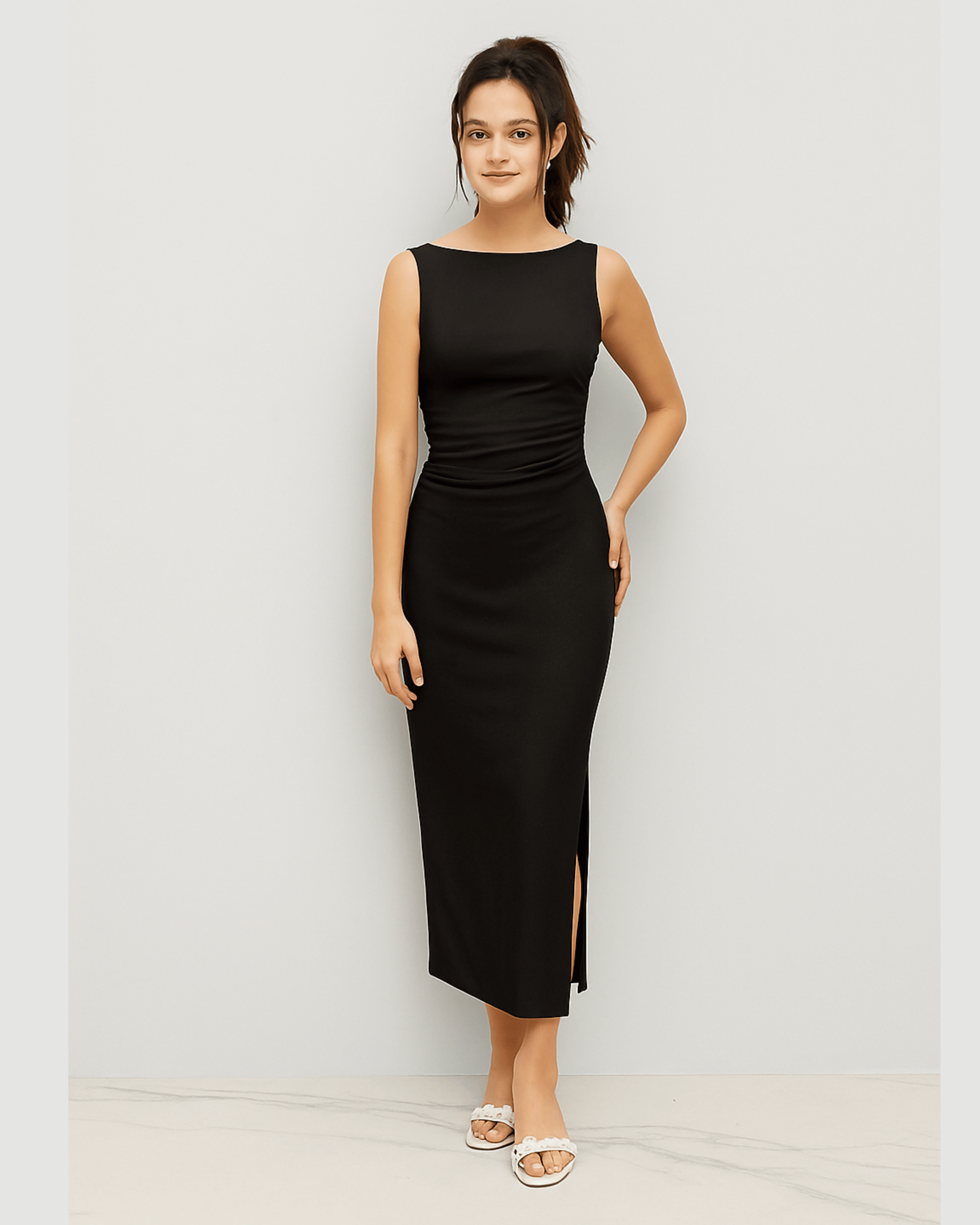 Black Sleeveless Bodycon Midi Dress