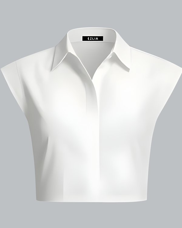 White Sleeveless Crop Shirt