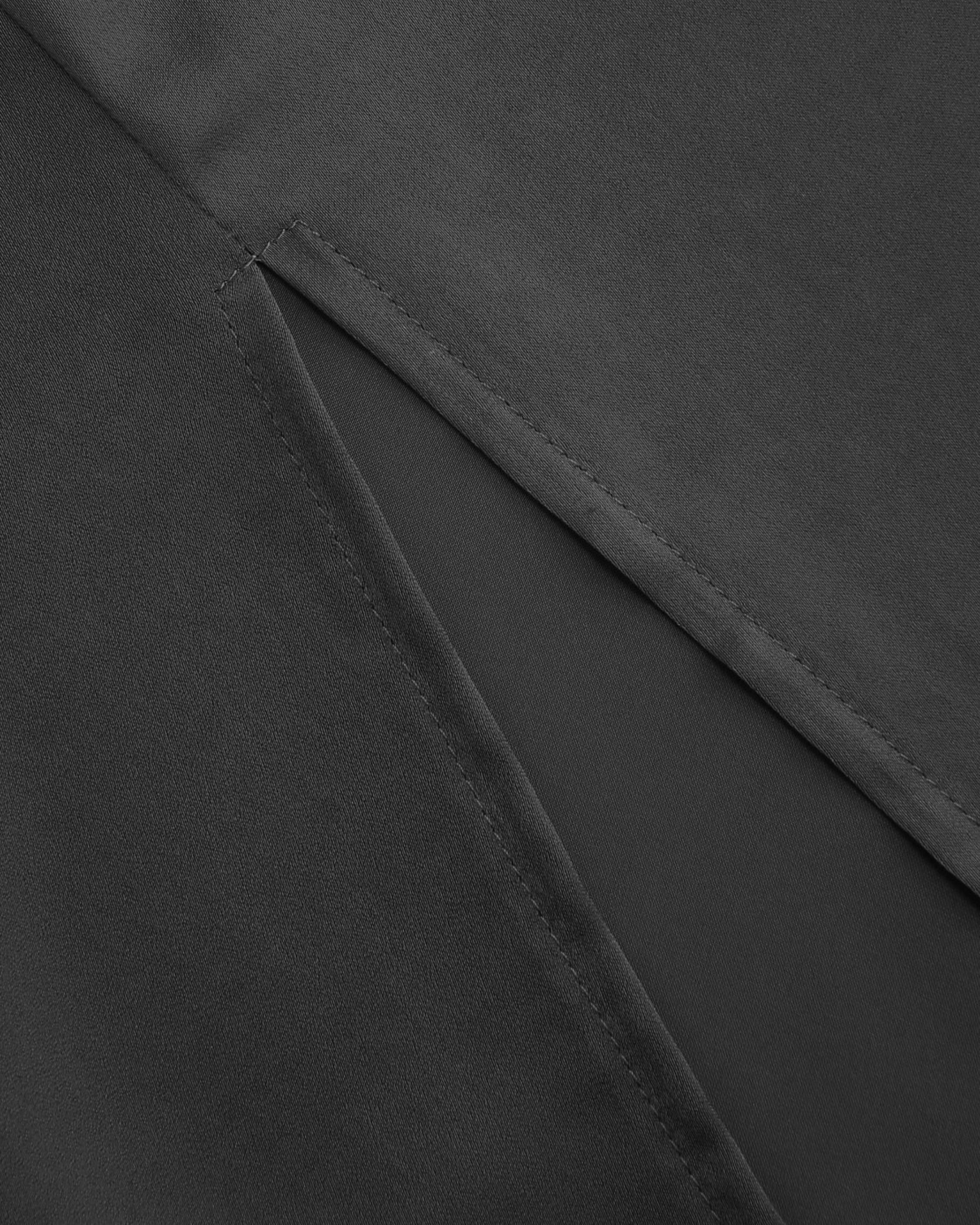 Black Solid Draped Cowl Neck Midi Dress with Slit Detail