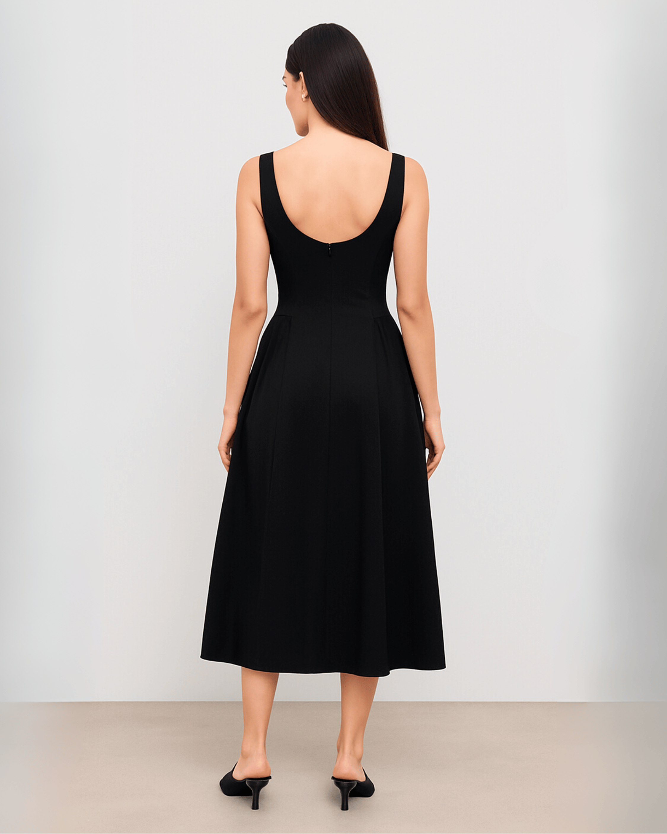 Classic Black Sleeveless Midi Dress
