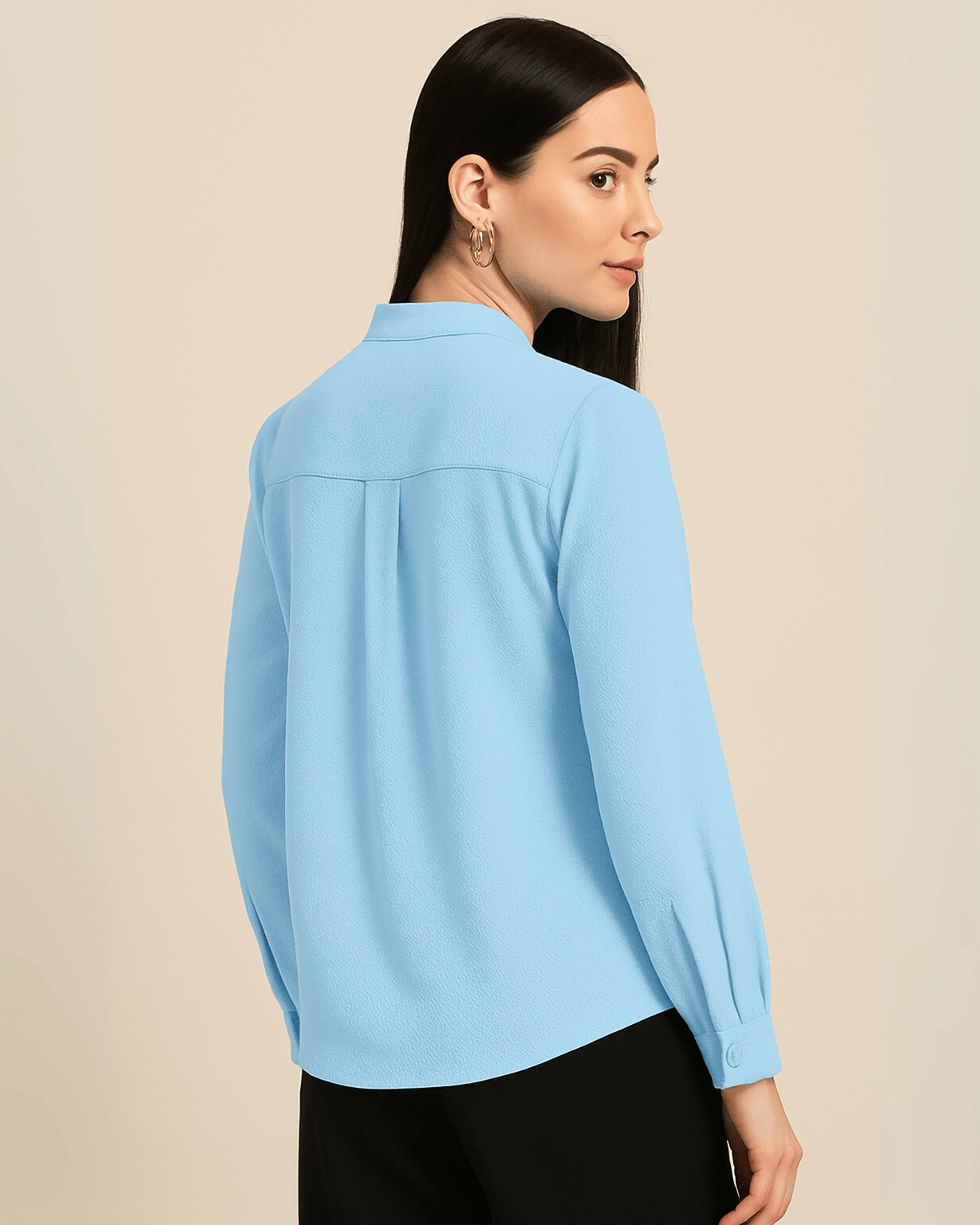 Sky Blue Long-Sleeve V-Neck Top