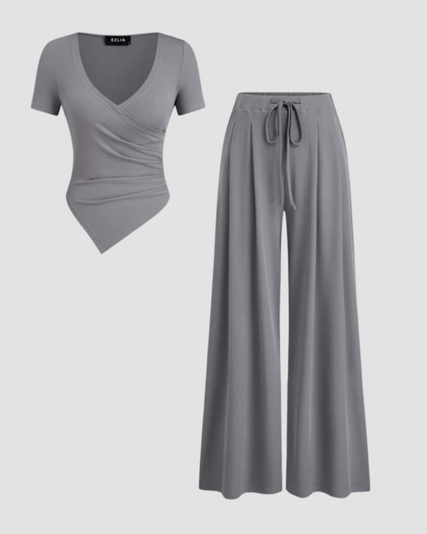 Stylish Grey Wrap Co-ord Set