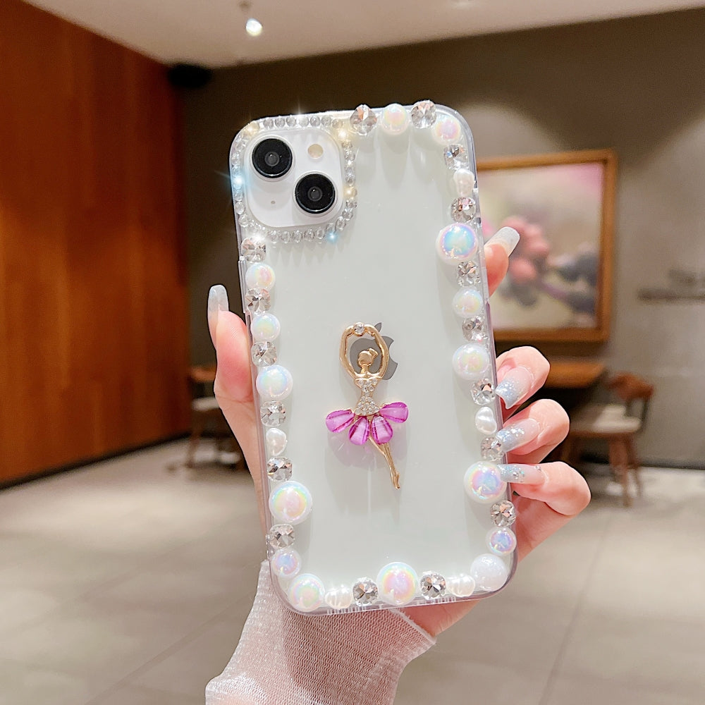 Ballerina Girl Charm Pearl Border Transparent Phone Case