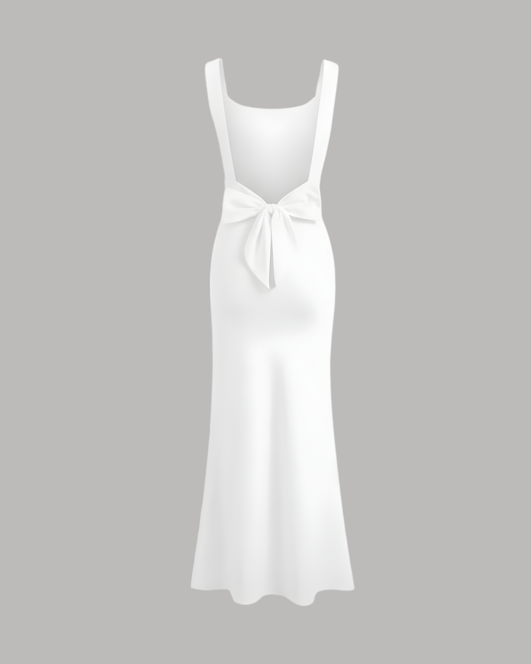 Backless Bowknot Maxi Dress with Scoop Neckline - White