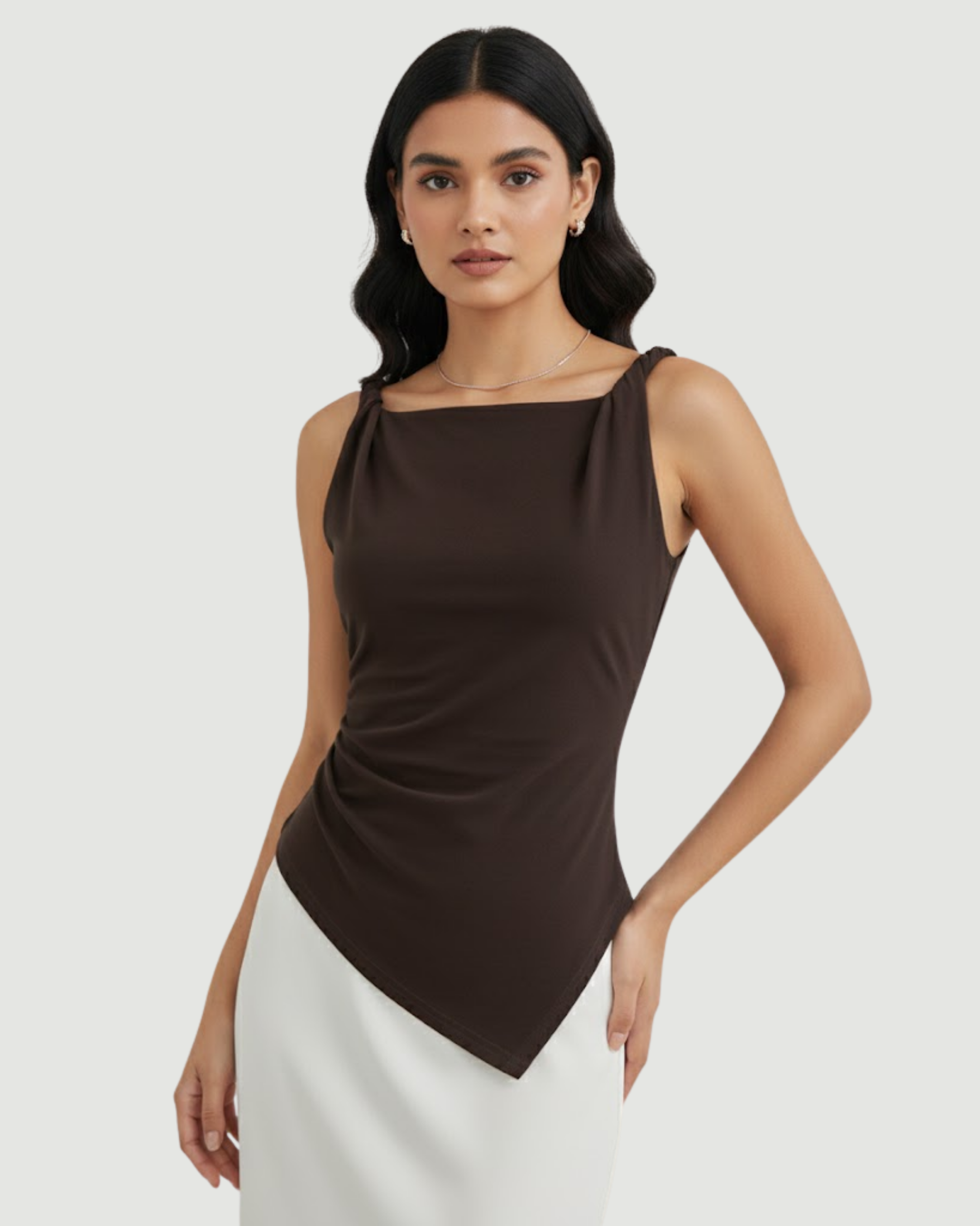 Brown Sleeveless Draped Top