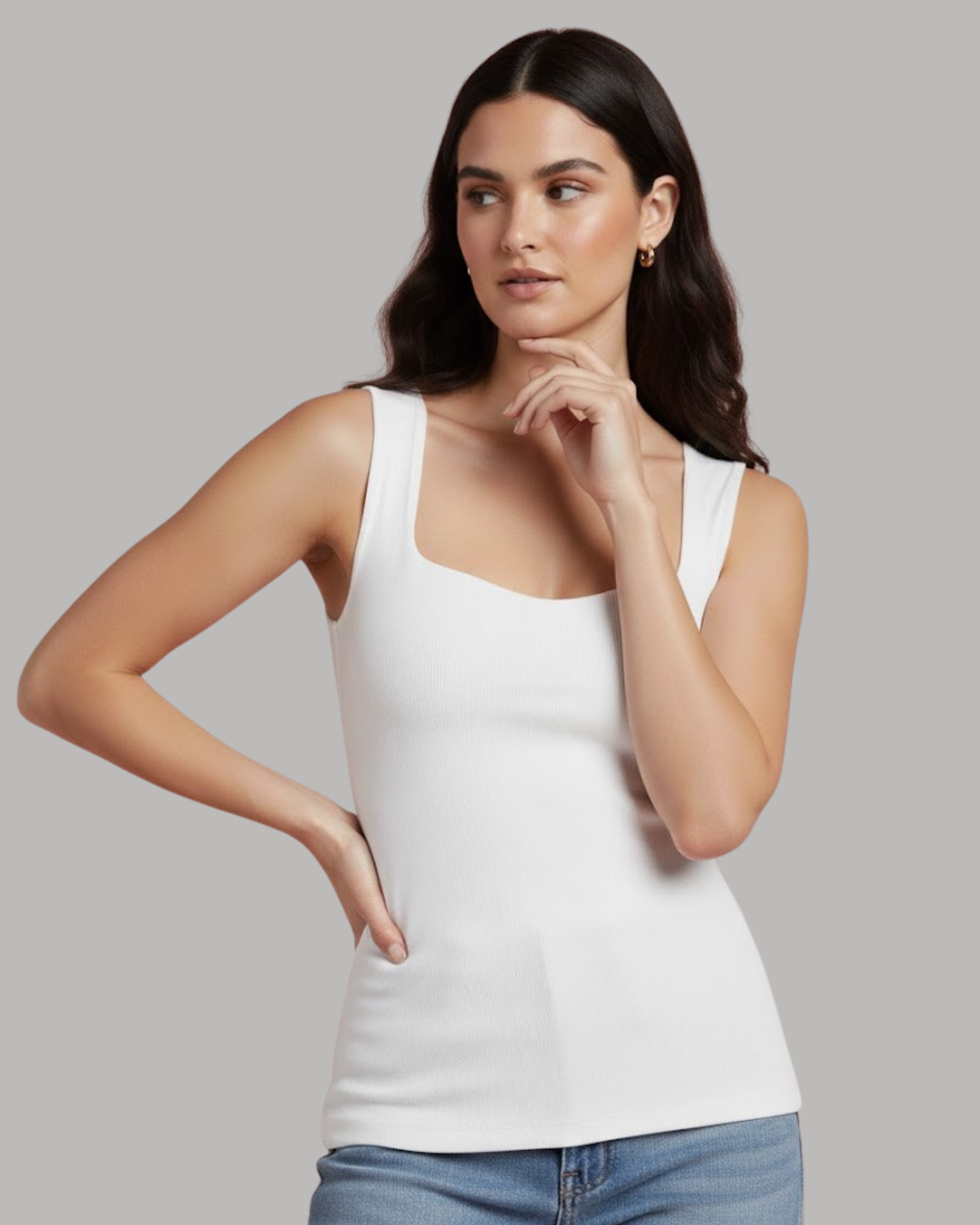 White Sleeveless Square Neck Top