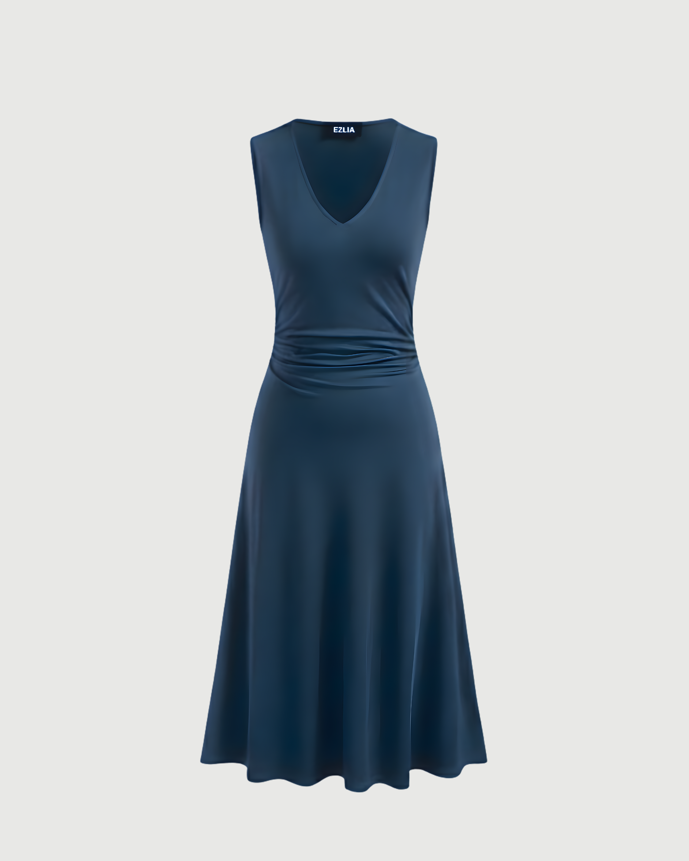 Elegant V-Neck Ruched Maxi Gown-Blue