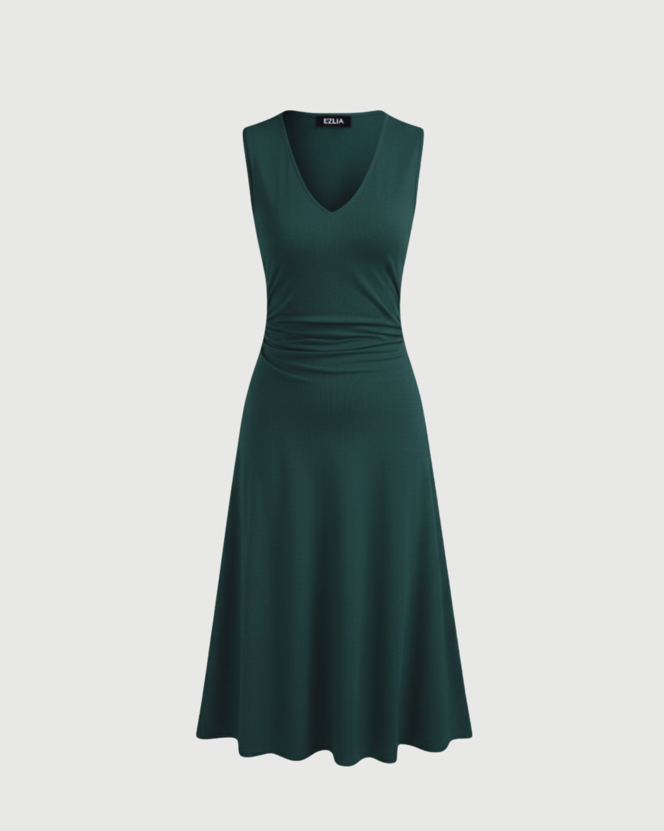 Elegant V-Neck Ruched Maxi Gown-Dark Green