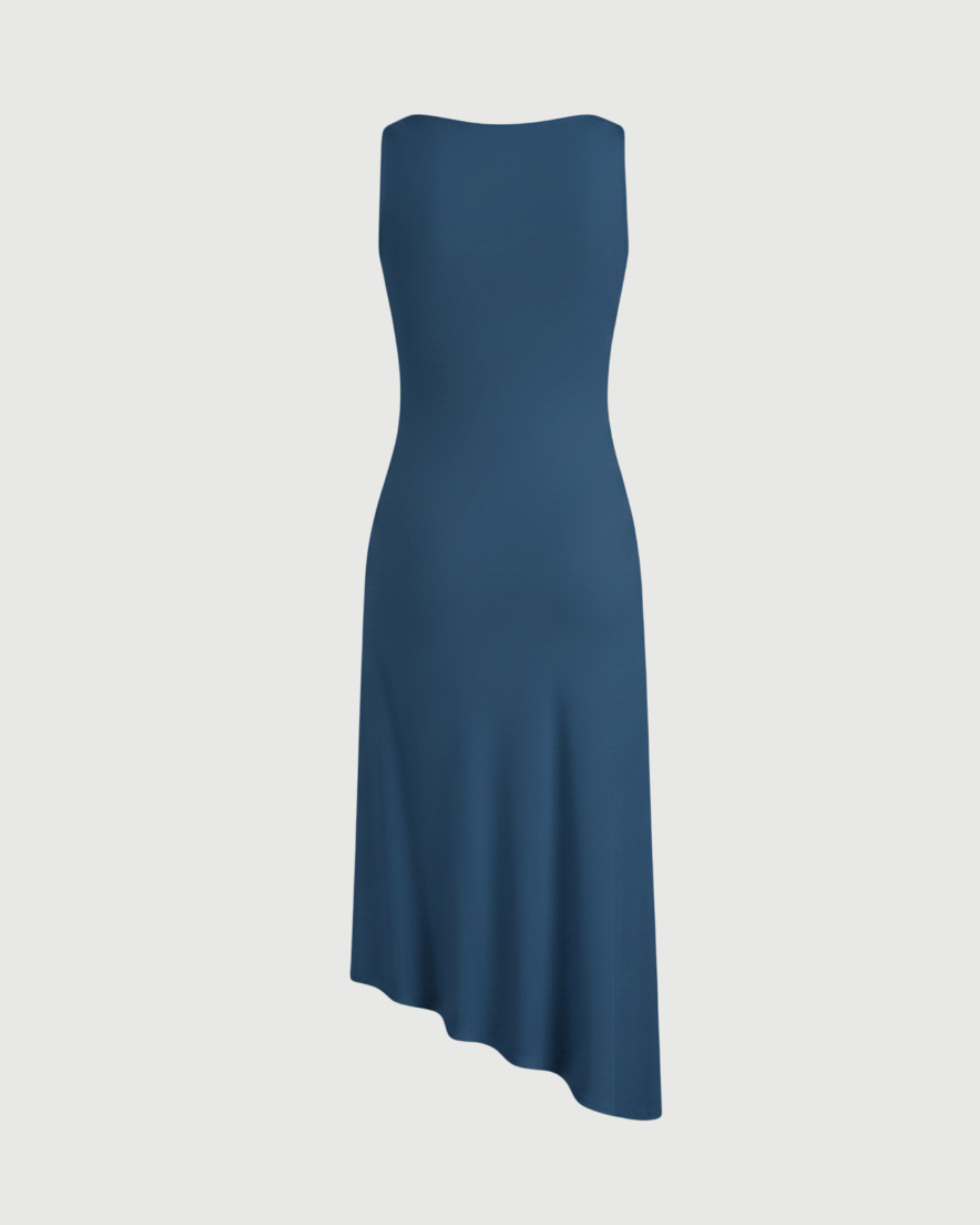 Asymmetric Boat-Neck Draped Midi Dress-Blue