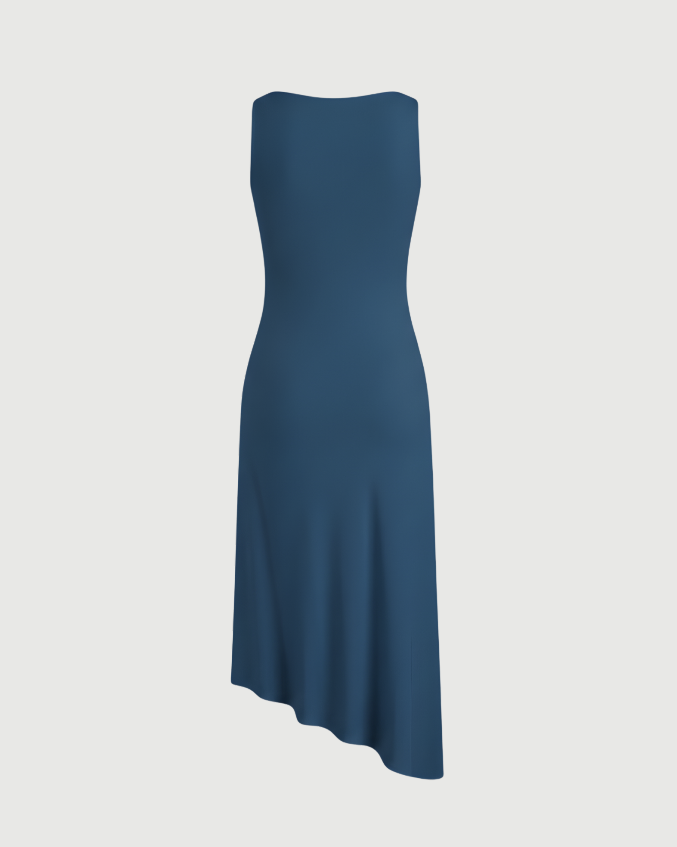 Asymmetric Boat-Neck Draped Midi Dress-Blue